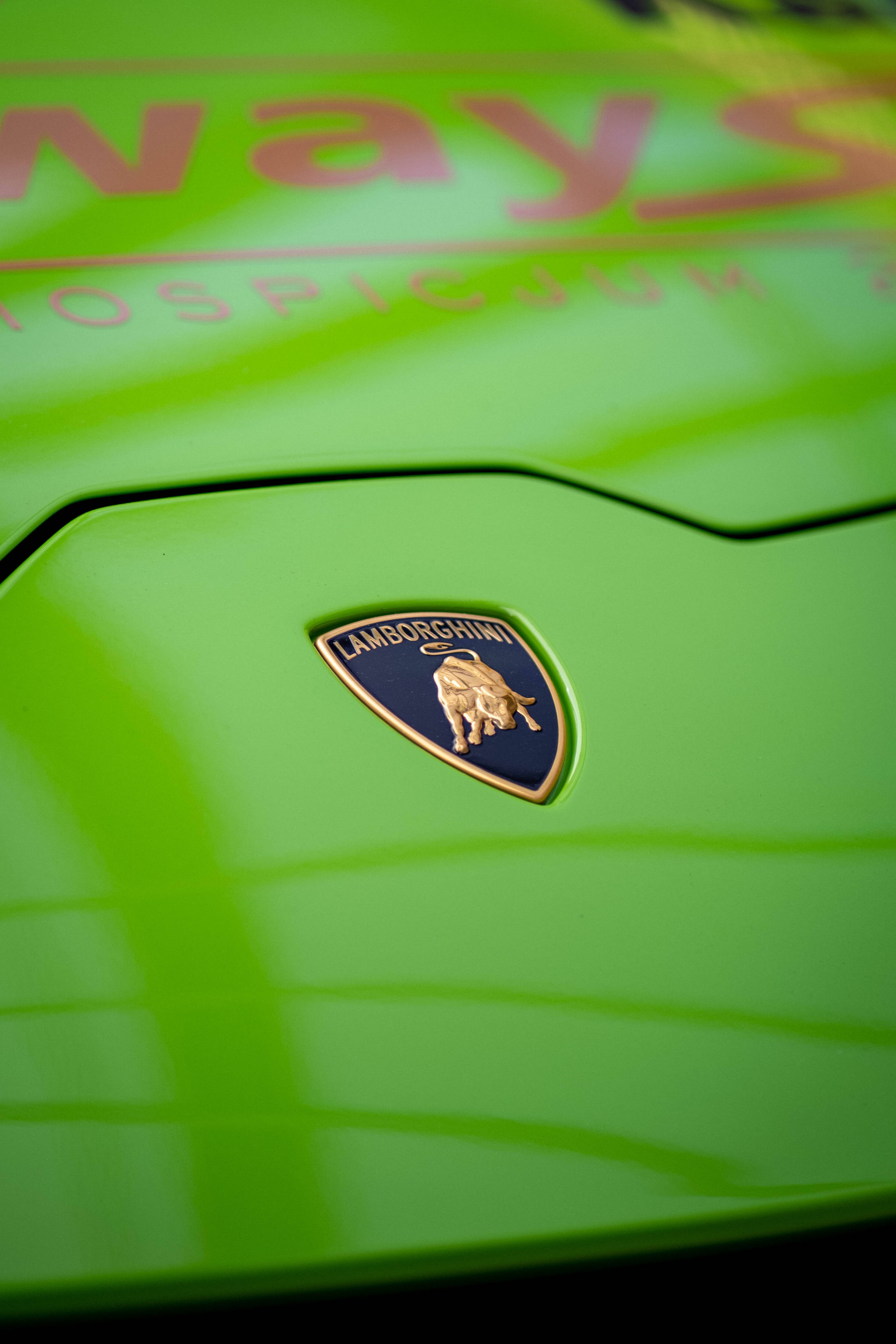 Lamborghini Galaxy, green hood, vibrant green, 4K Phone Wallpaper