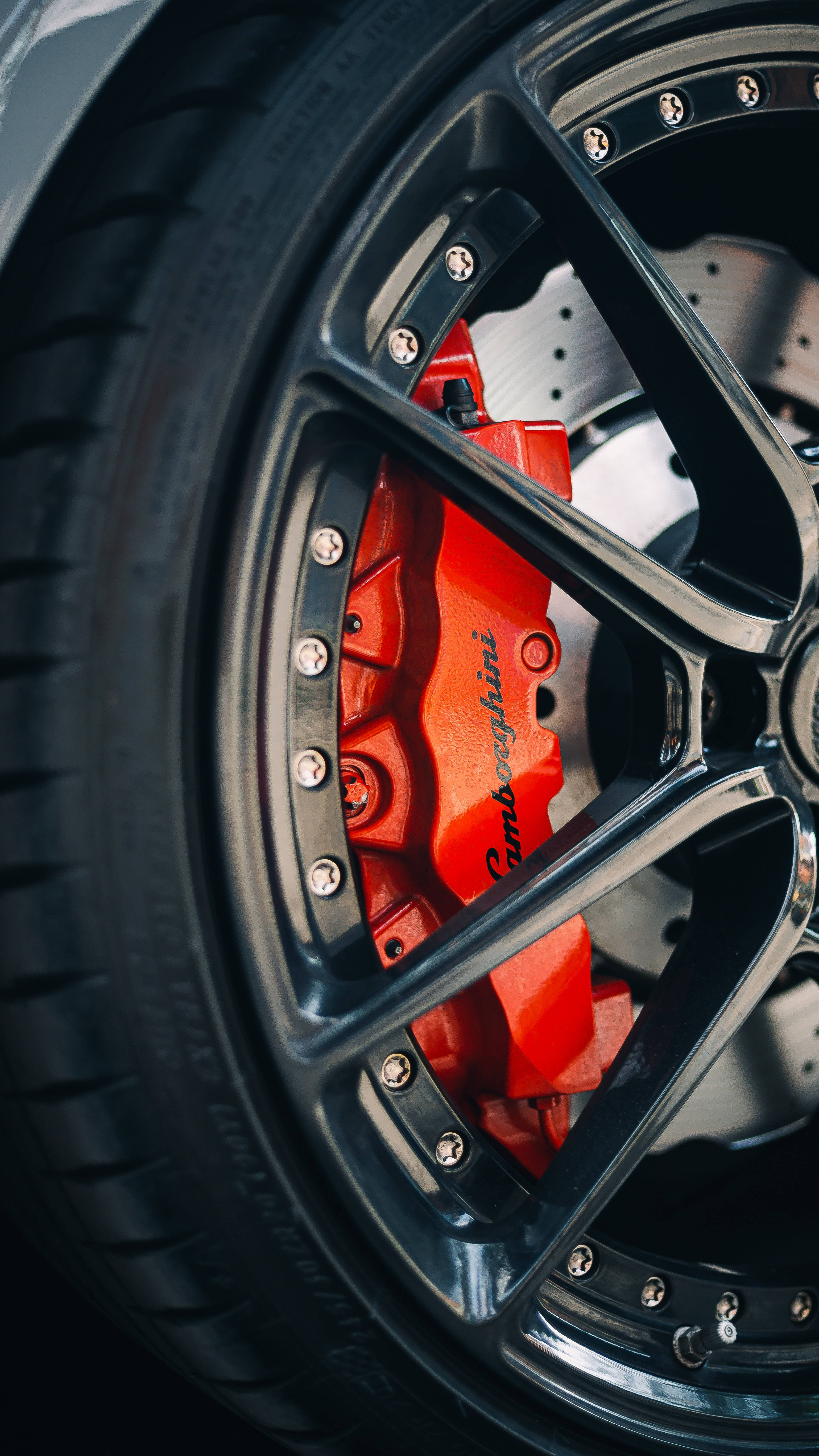 Lamborghini, Galaxy, vibrant red brake calipers, 5K Phone Wallpaper