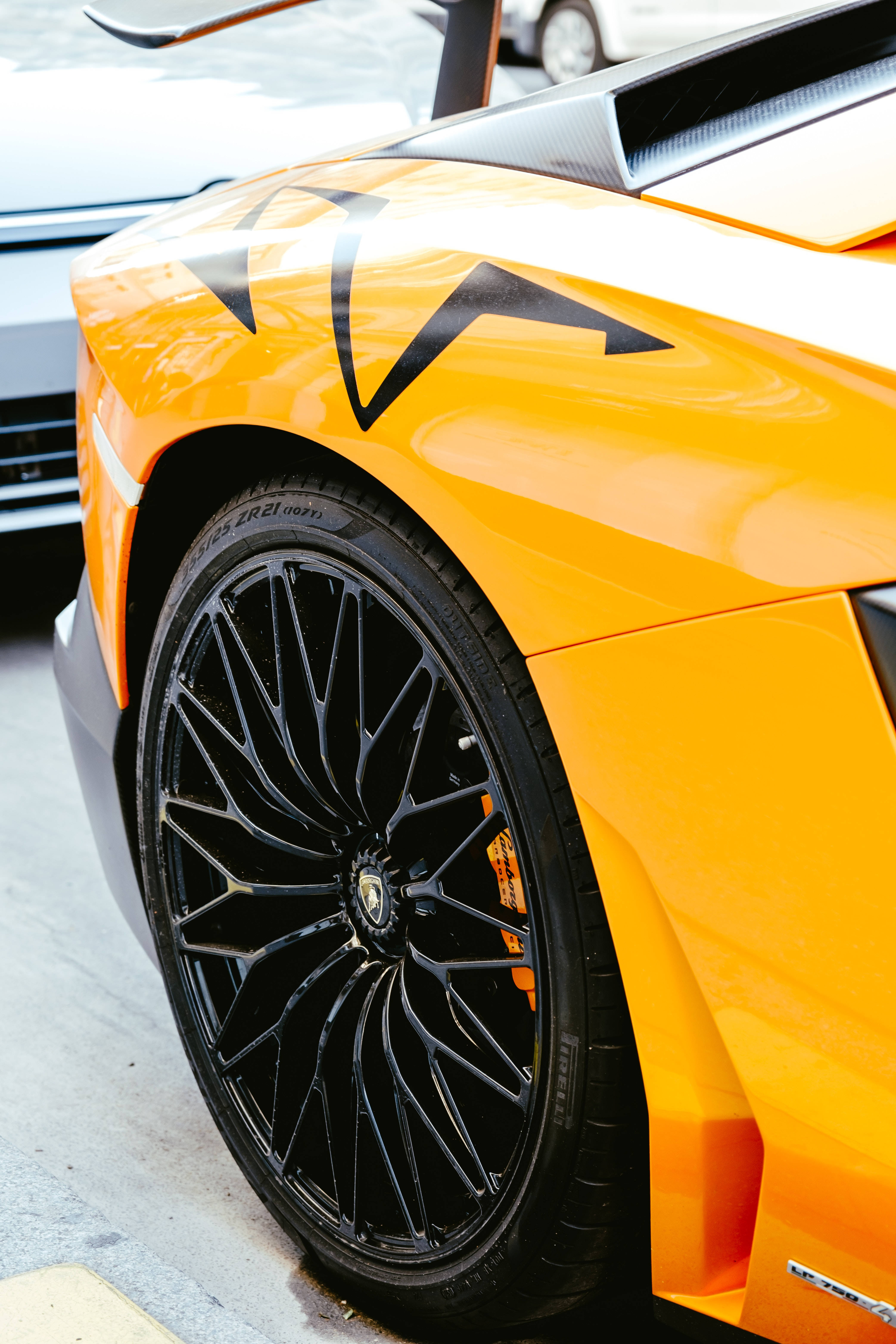 Lamborghini Galaxy, yellow Lamborghini, black racing stripes, 5K Phone Wallpaper