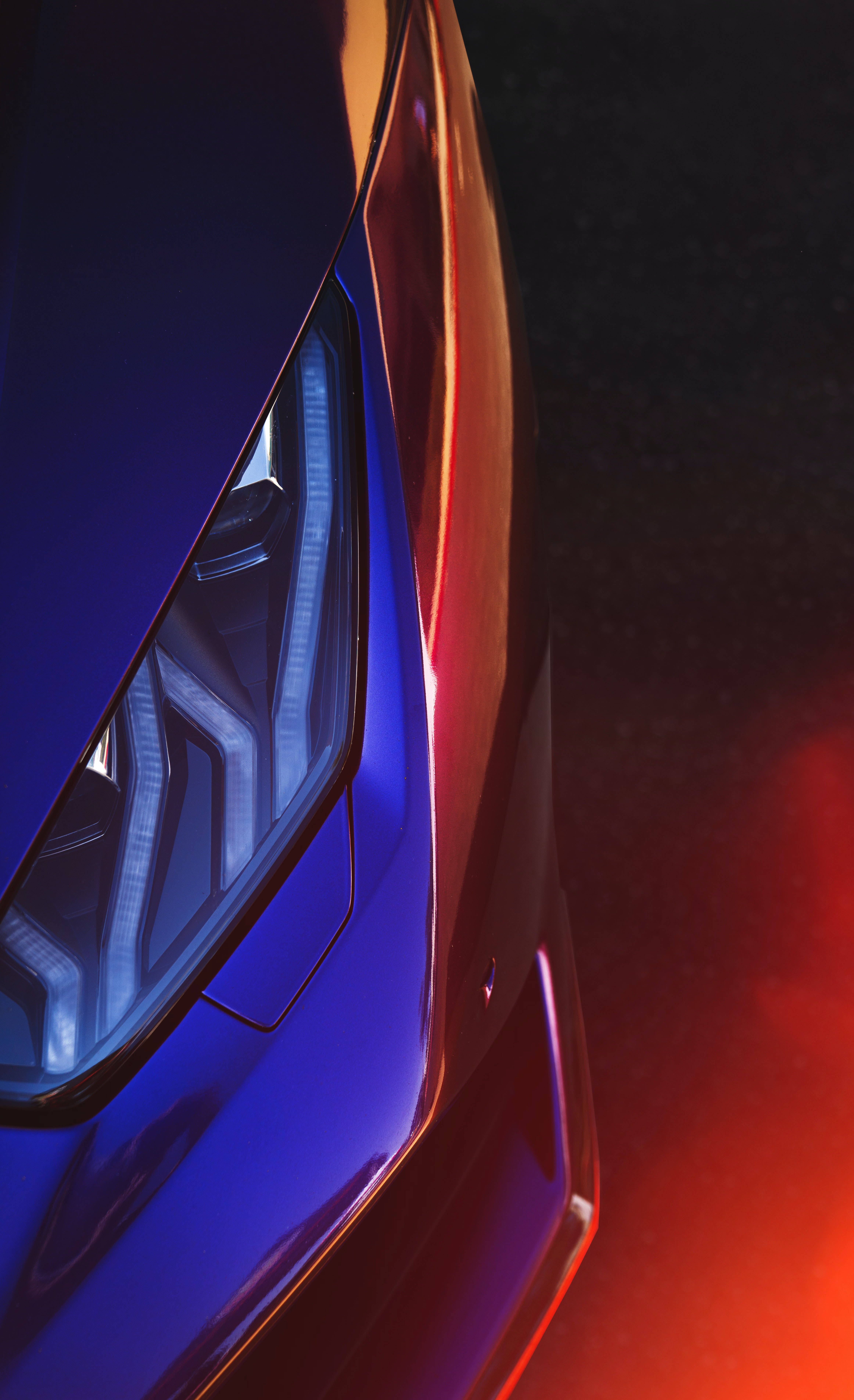 Lamborghini Galaxy, sleek blue car, headlight glowing, 5K Phone Wallpaper