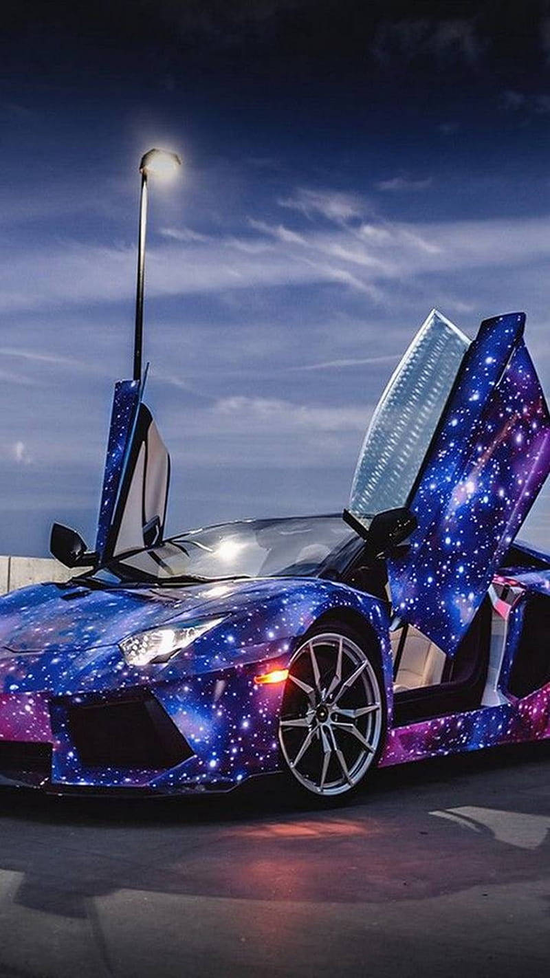 Lamborghini Galaxy, open doors, twilight sky, HD Phone Wallpaper
