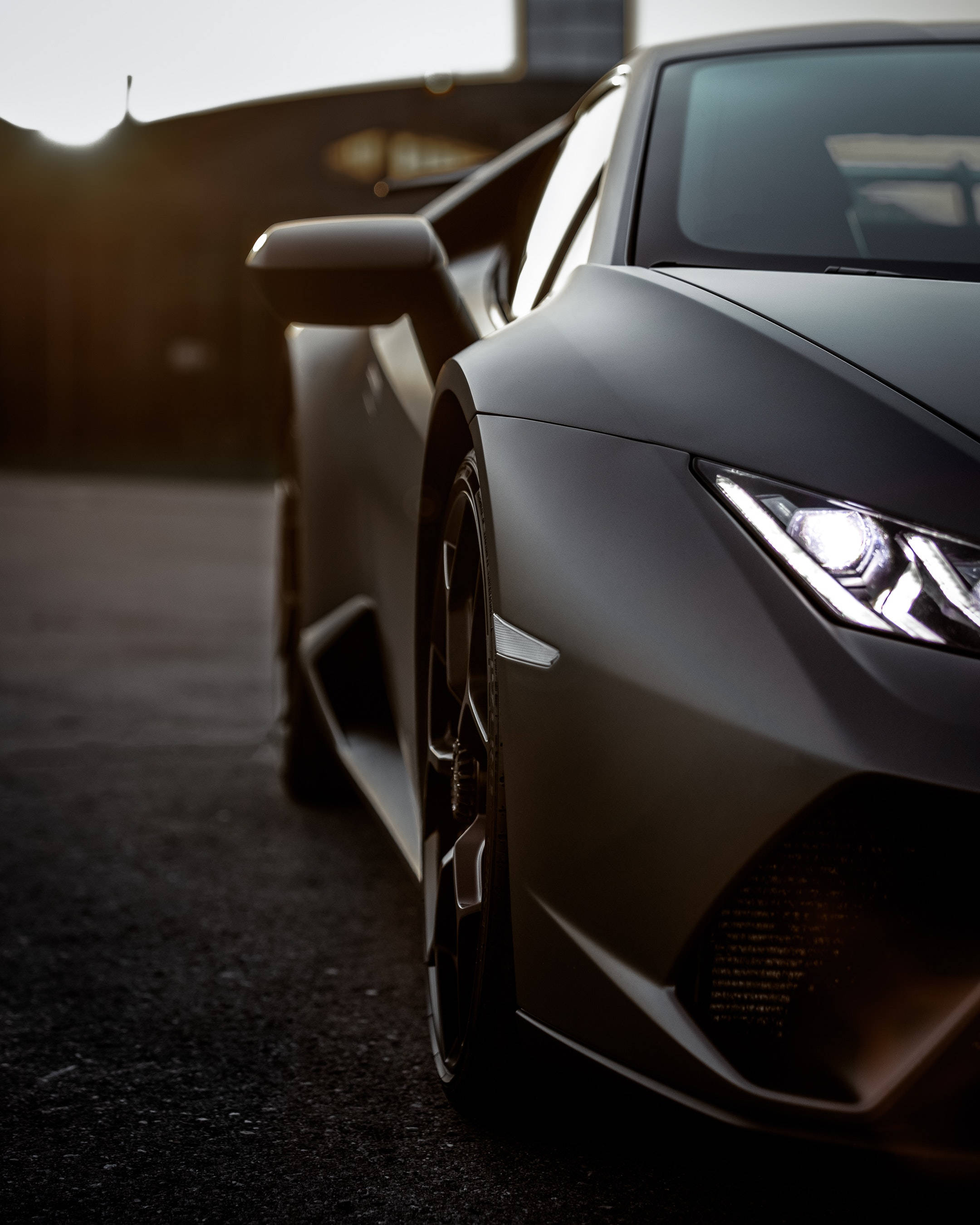 Lamborghini Galaxy, matte gray, golden hour, 2K Phone Wallpaper
