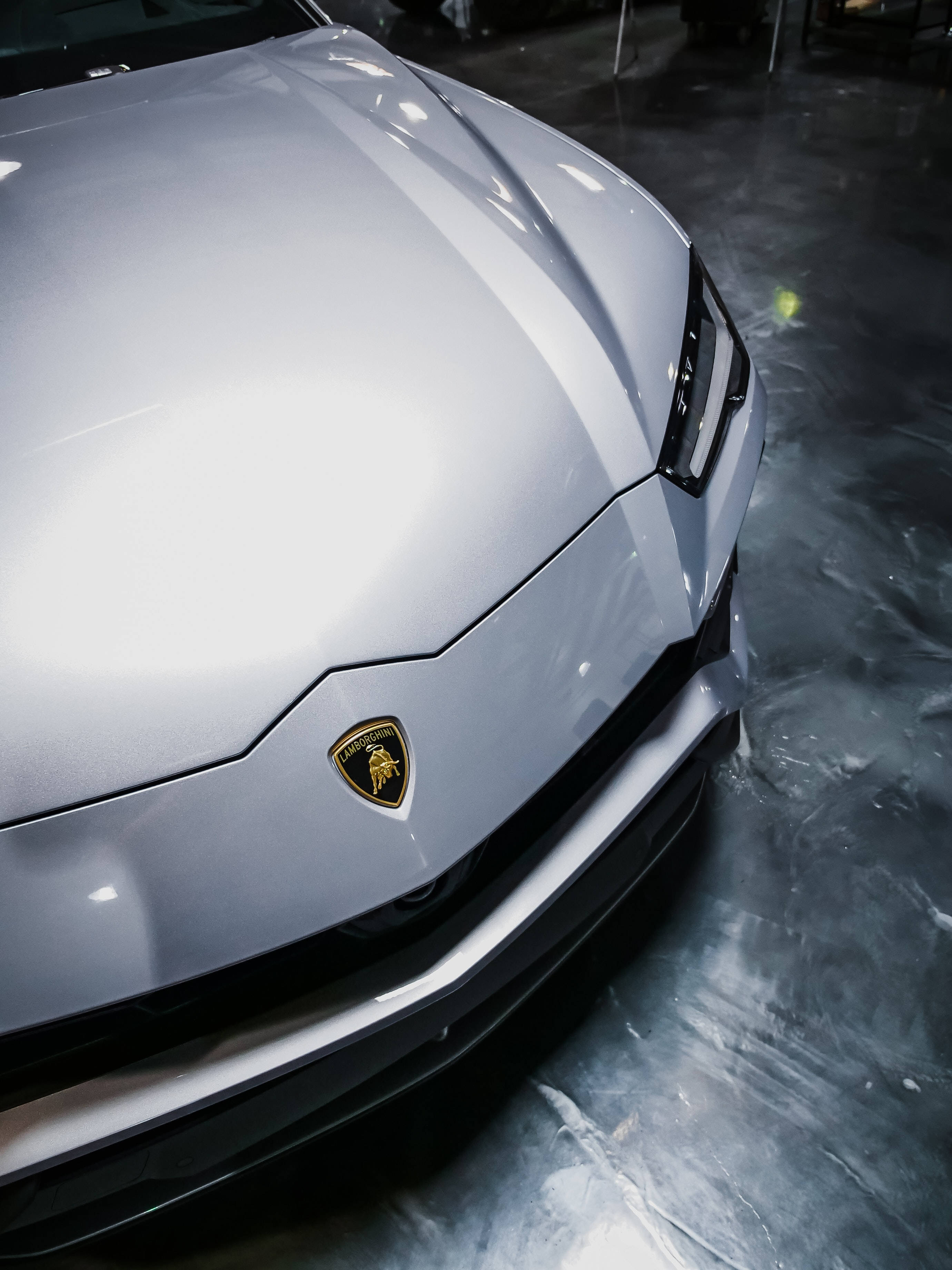 Lamborghini Galaxy, silver, gold emblem, 2K Phone Wallpaper