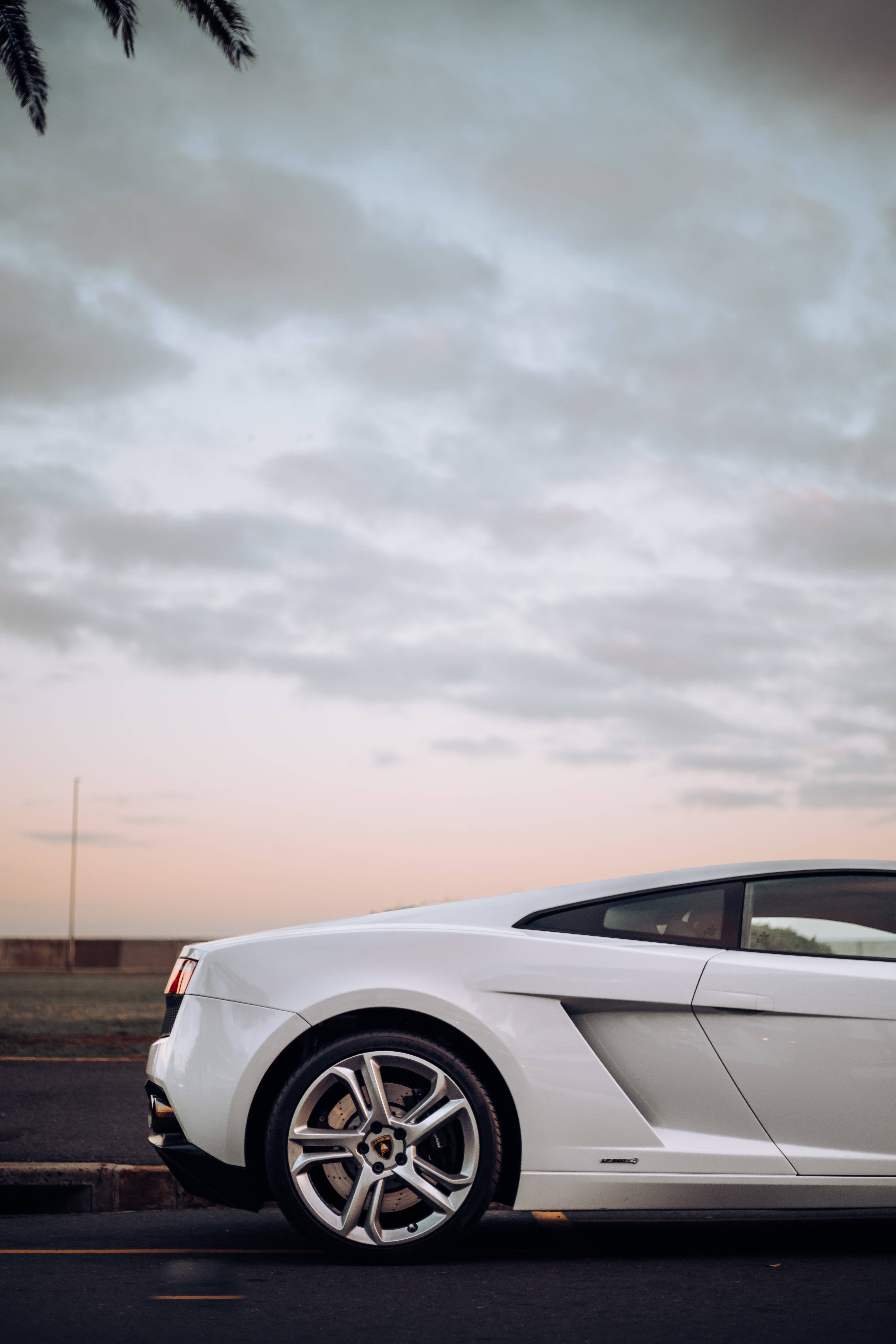 Lamborghini Galaxy, white sports car, pastel twilight sky, 5K Phone Wallpaper