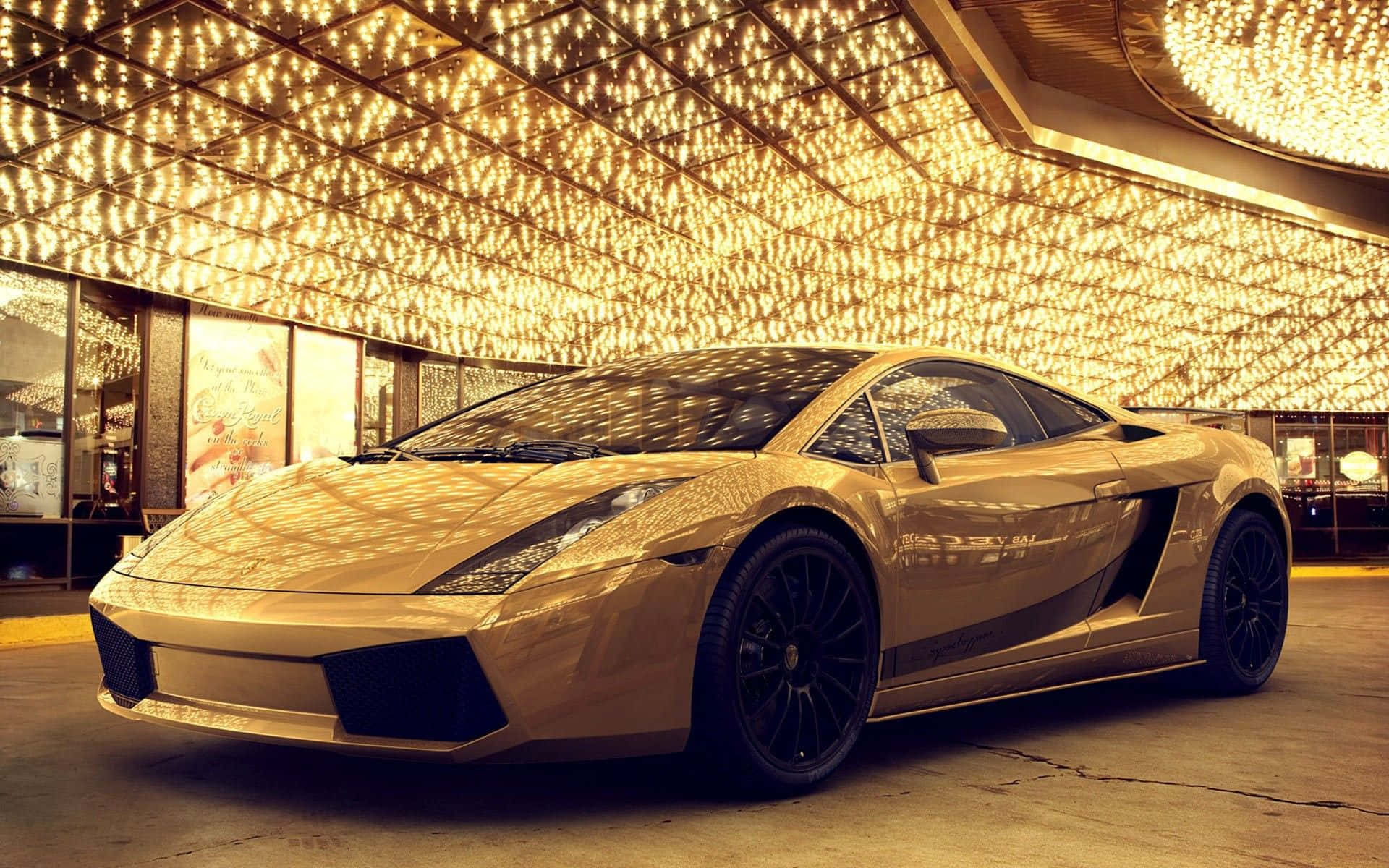 gold Lamborghini Gallardo, gleaming gold, warm golden lights, Full HD Desktop Wallpaper