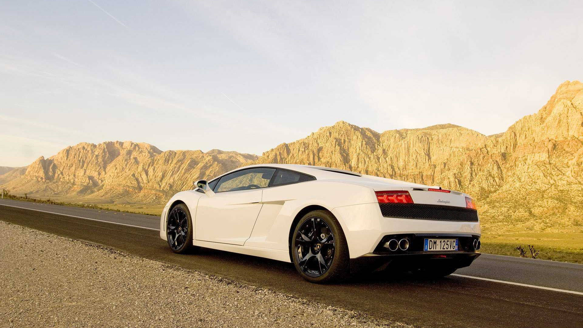 Lamborghini Gallardo, white, desert road, Full HD Desktop Wallpaper