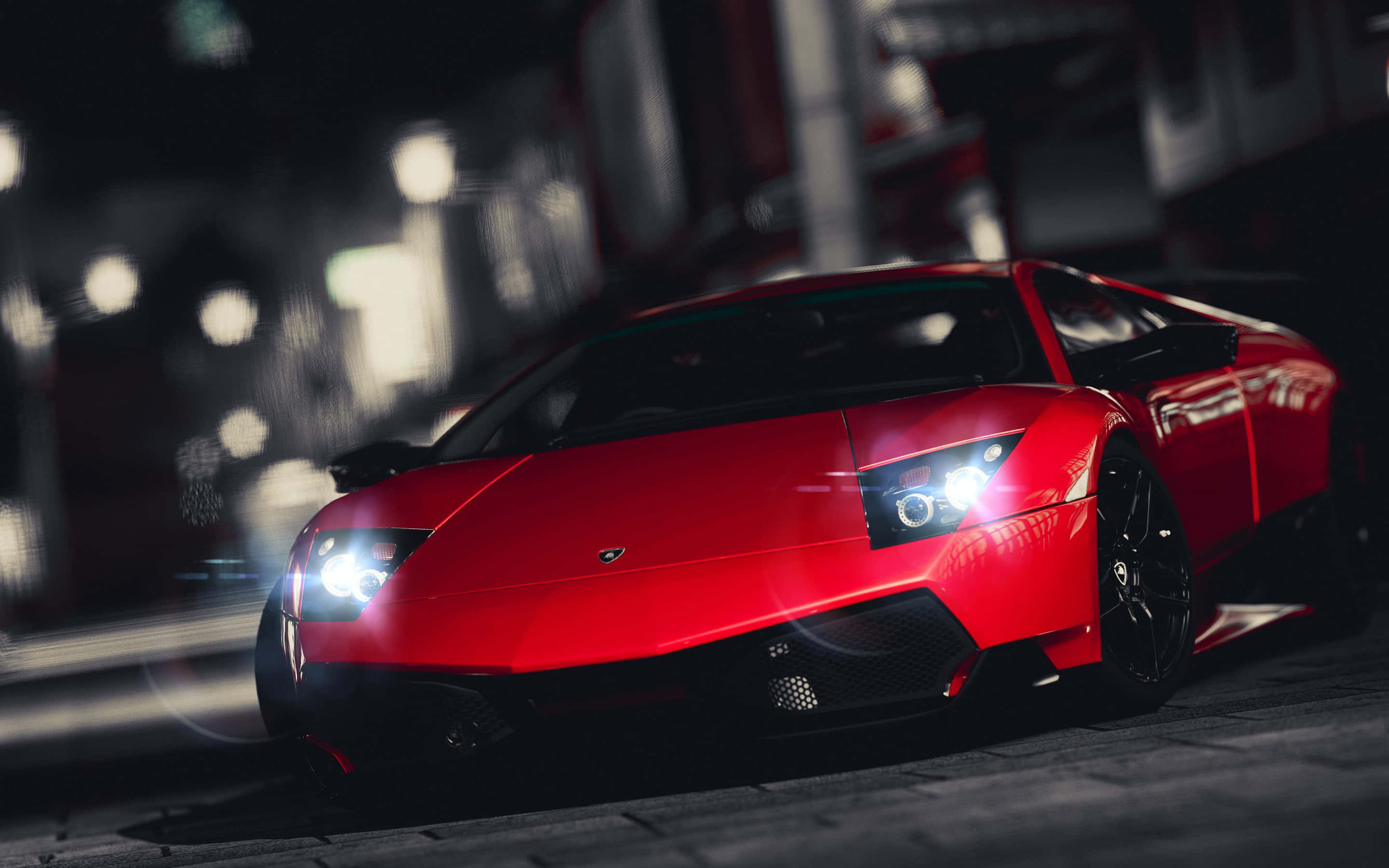Lamborghini Gallardo, neon lights, wet city street, 2K Desktop Wallpaper