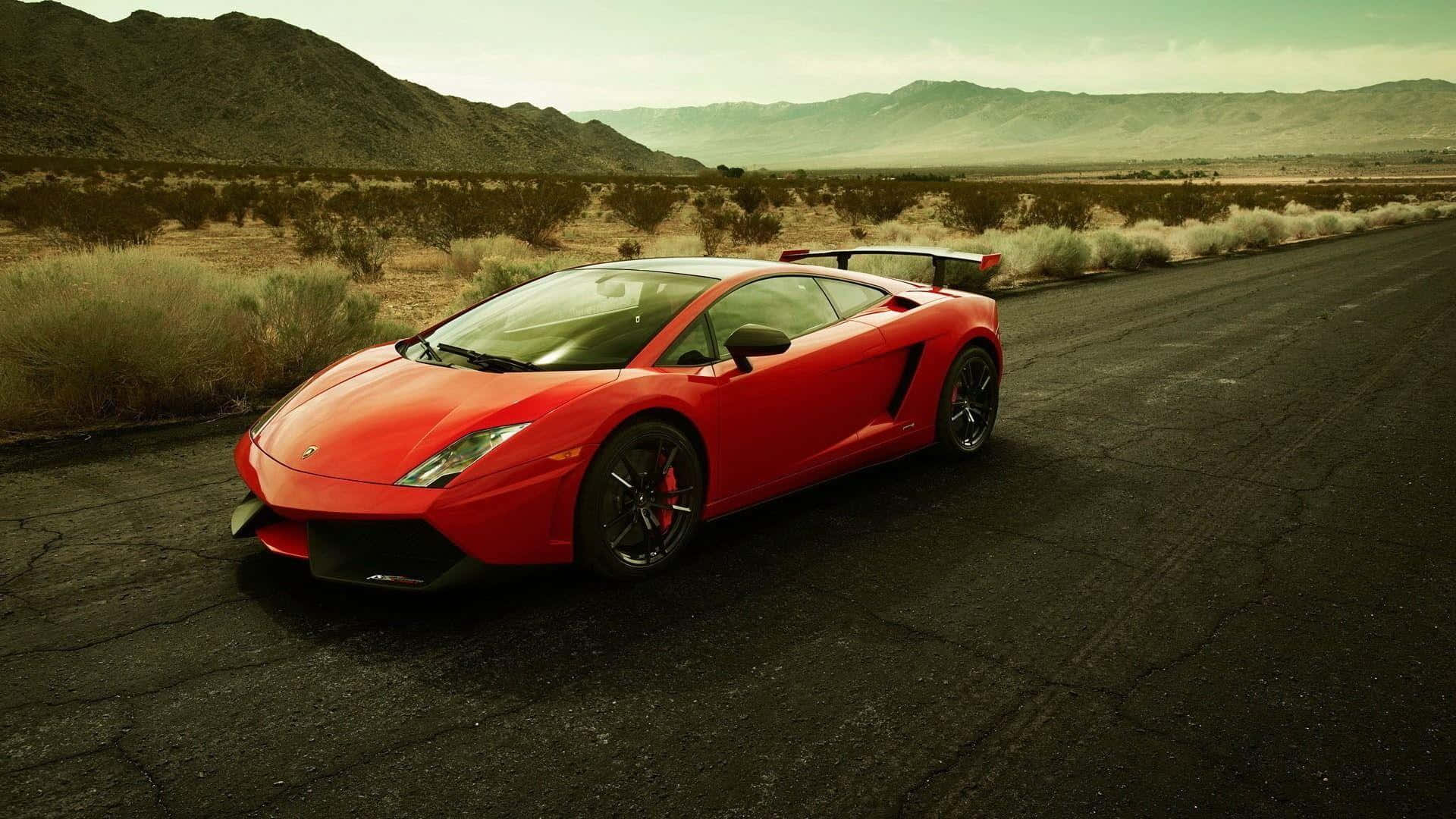 Lamborghini Gallardo, vibrant red, cracked desert road, Full HD Desktop Wallpaper