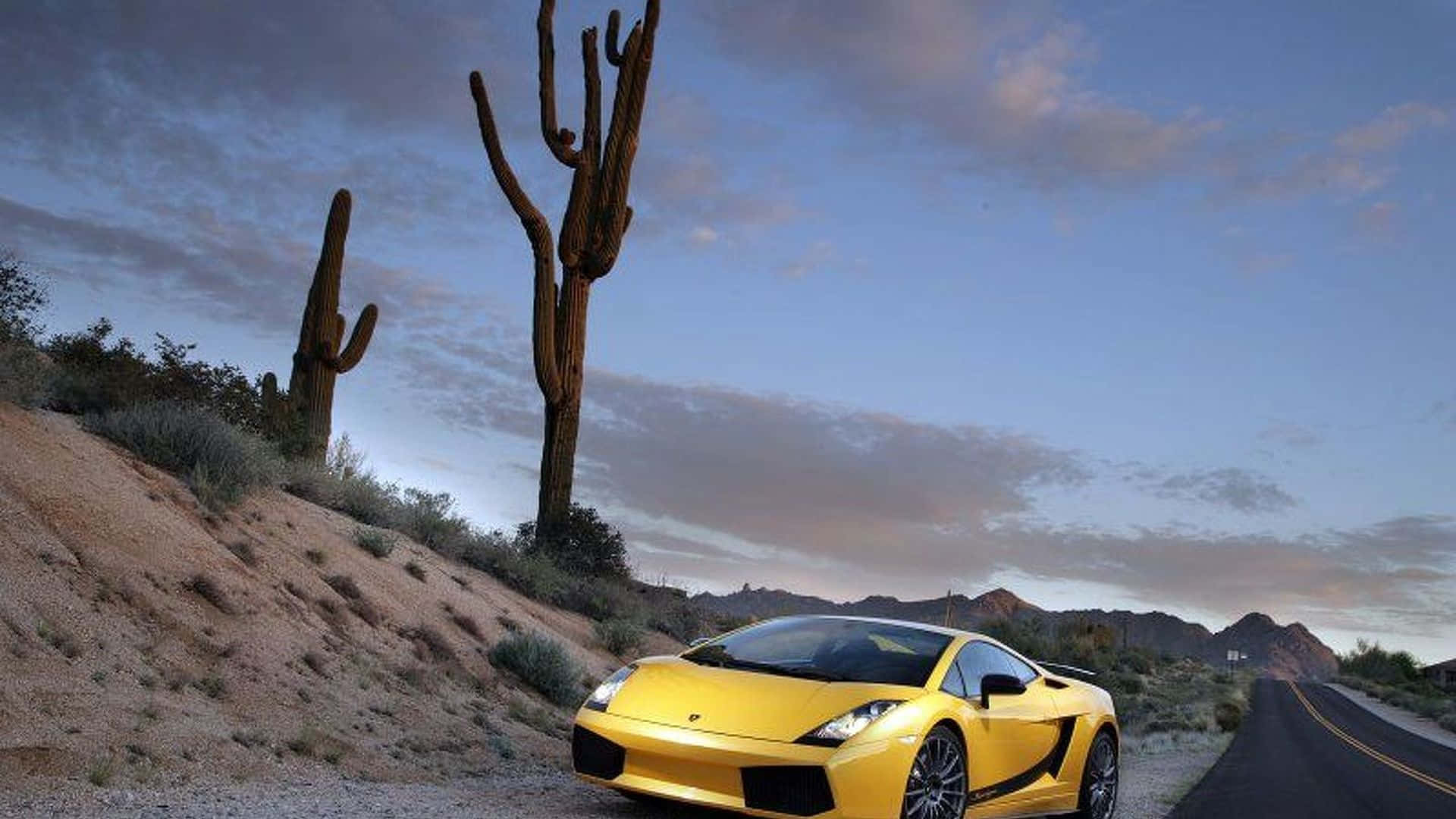 Lamborghini Gallardo, vibrant yellow, desert road, Full HD Desktop Wallpaper