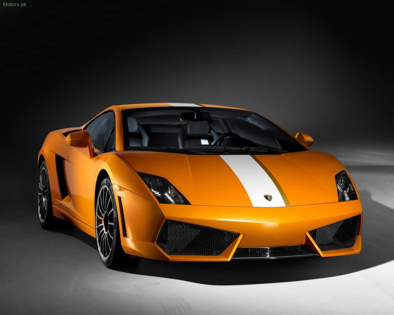 Lamborghini Gallardo, vibrant orange, white racing stripes, HD Desktop Wallpaper