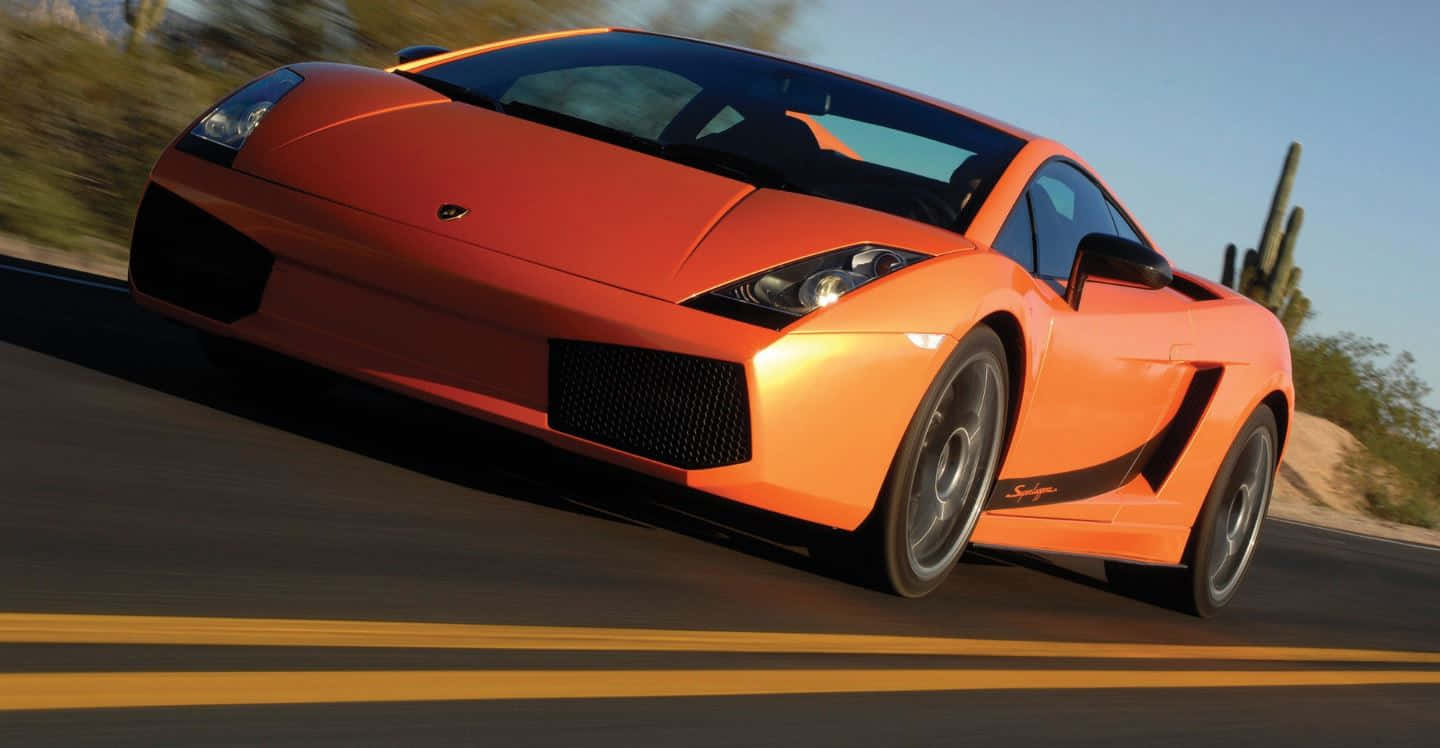 Lamborghini Gallardo, vibrant orange, desert road, HD Desktop Wallpaper