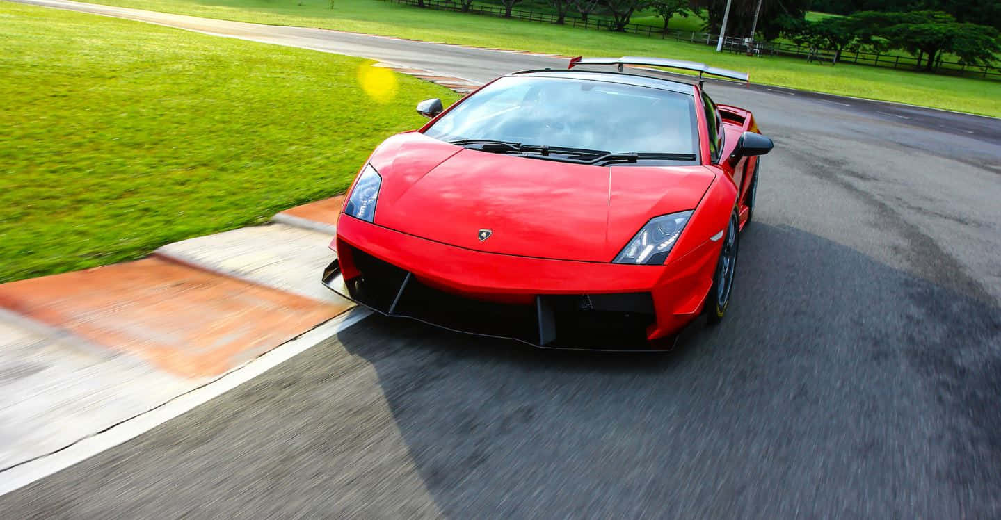 Lamborghini Gallardo, vibrant red, curved asphalt track, HD Desktop Wallpaper