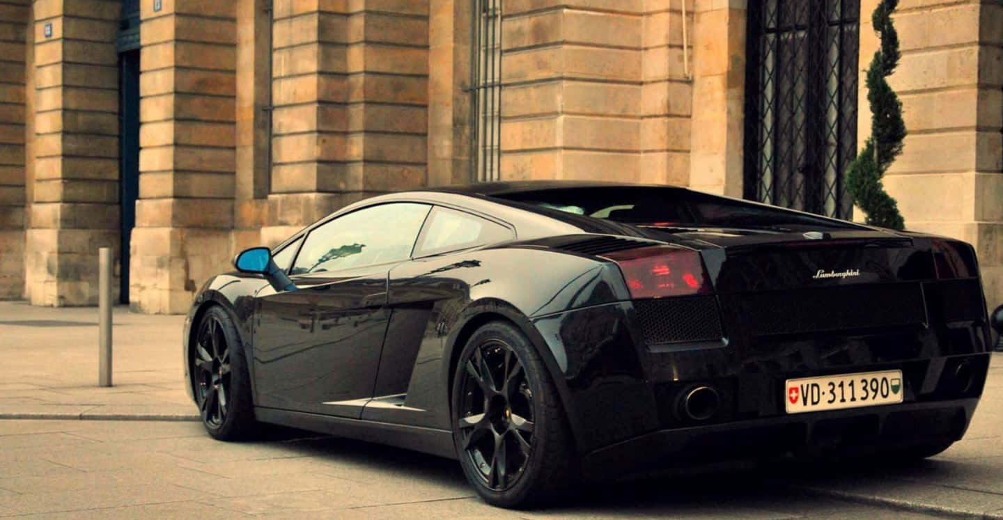 Lamborghini Gallardo, black, sunlit stone sidewalk, HD Desktop Wallpaper