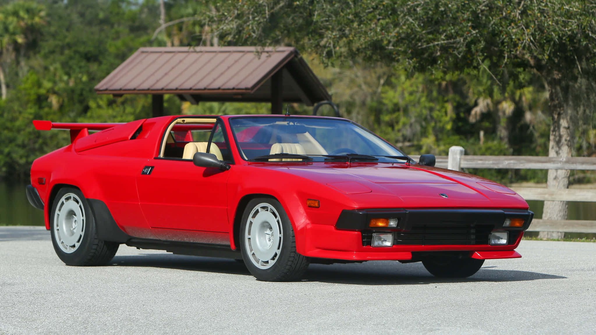Lamborghini Jalpa, vibrant red, pop-up roof, Full HD Desktop Wallpaper
