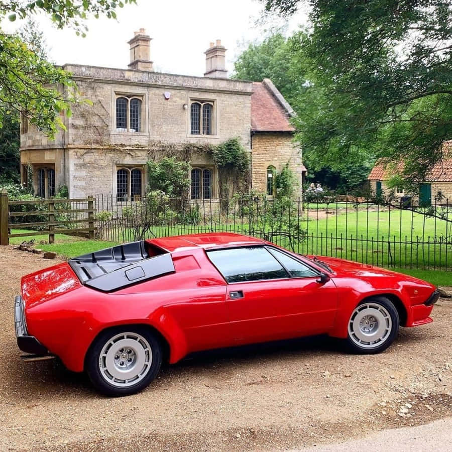 Lamborghini Jalpa, vibrant red, gravel drive, SD Desktop Wallpaper