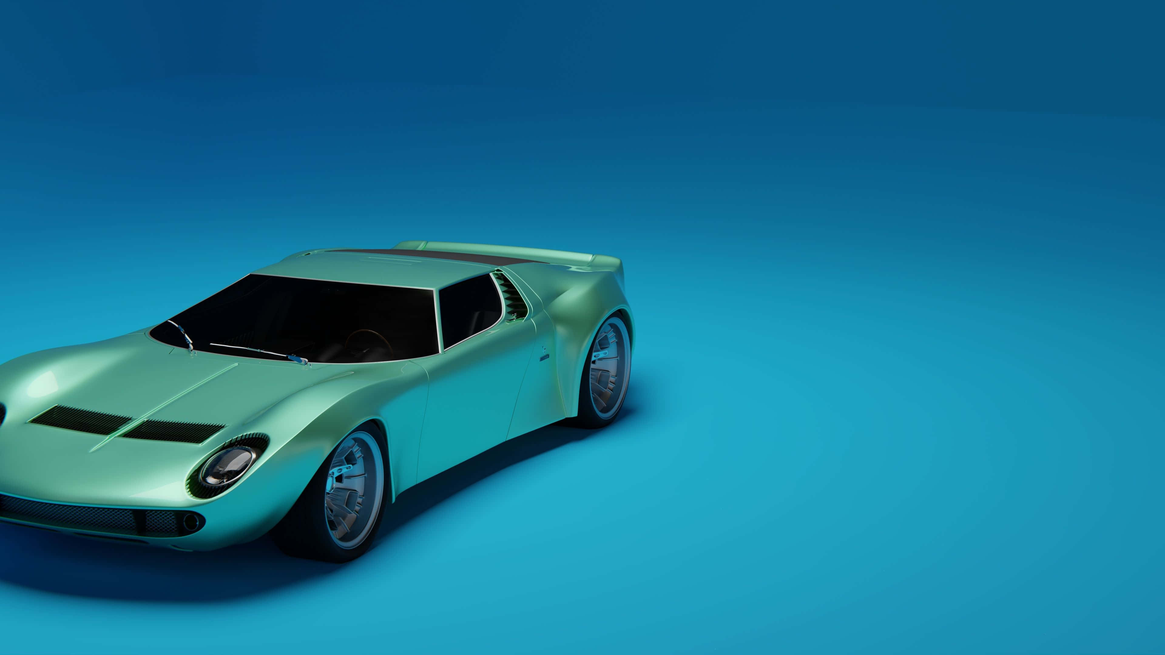 Lamborghini Miura, mint green, cool blue studio lighting, 4K Desktop Wallpaper