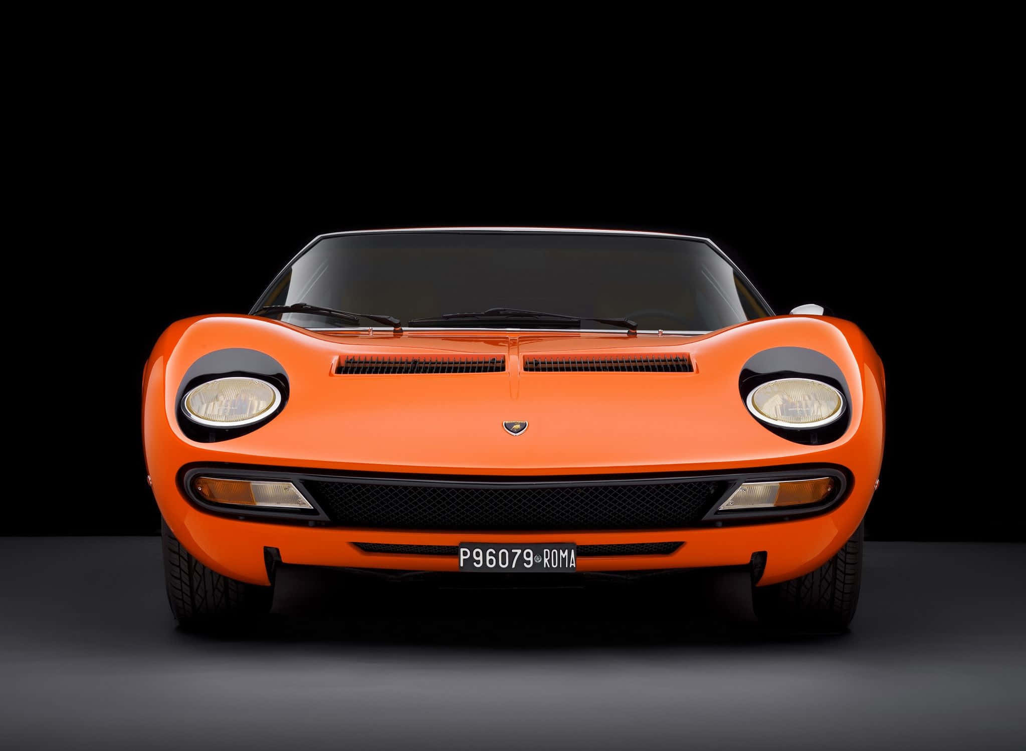 Lamborghini Miura, orange, stark black background, Full HD Desktop Wallpaper