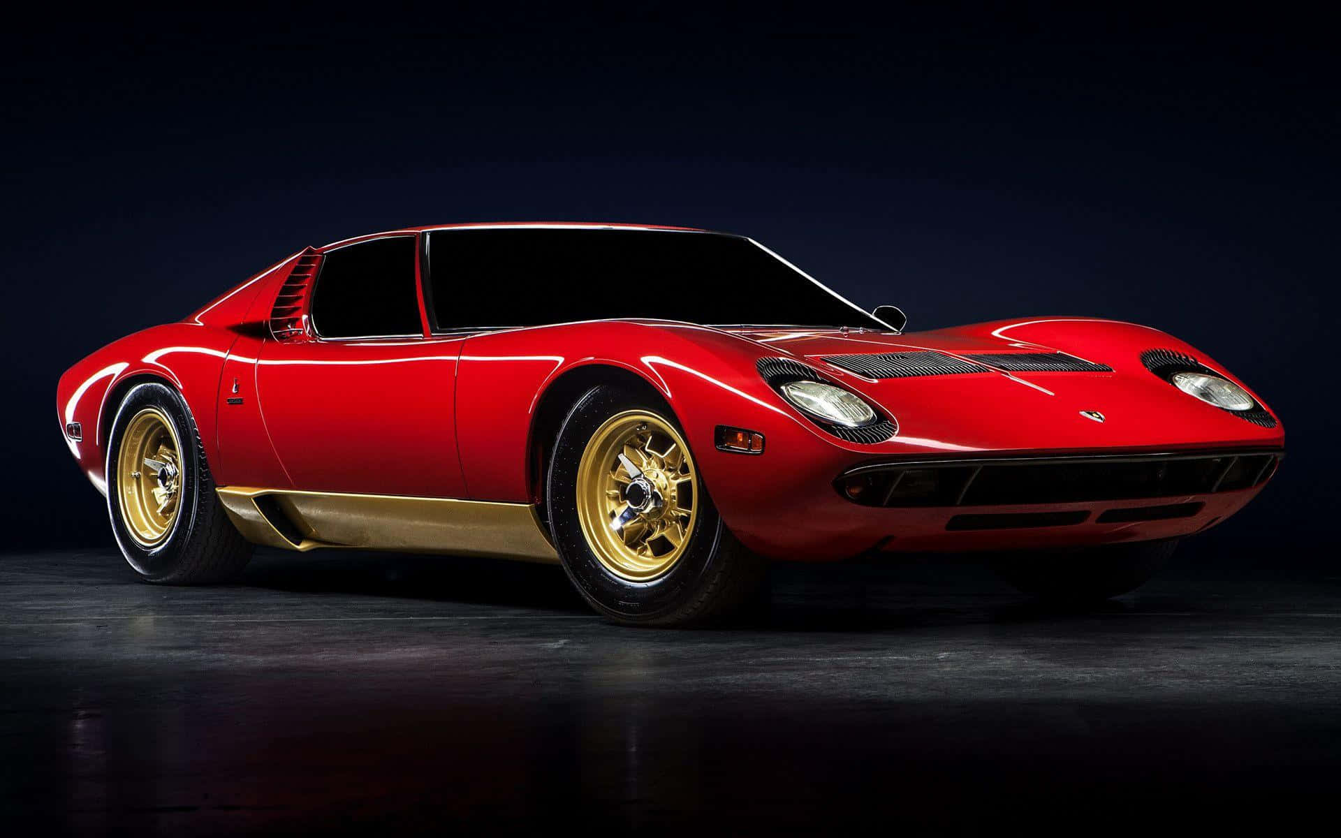 Lamborghini Miura, glossy red, gold accents, Full HD Desktop Wallpaper