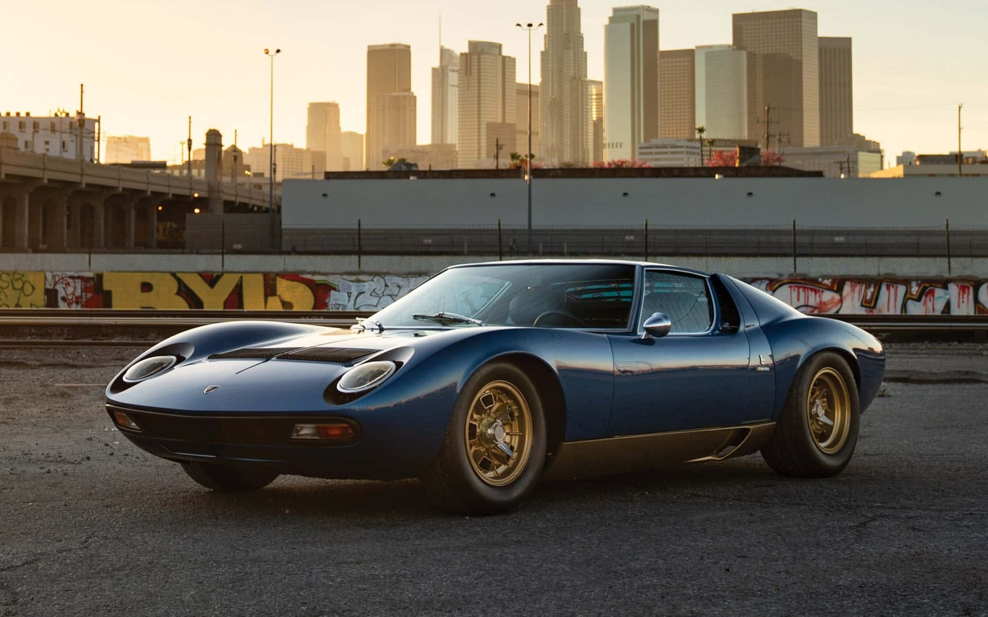 Lamborghini Miura, sleek blue, asphalt, Full HD Desktop Wallpaper