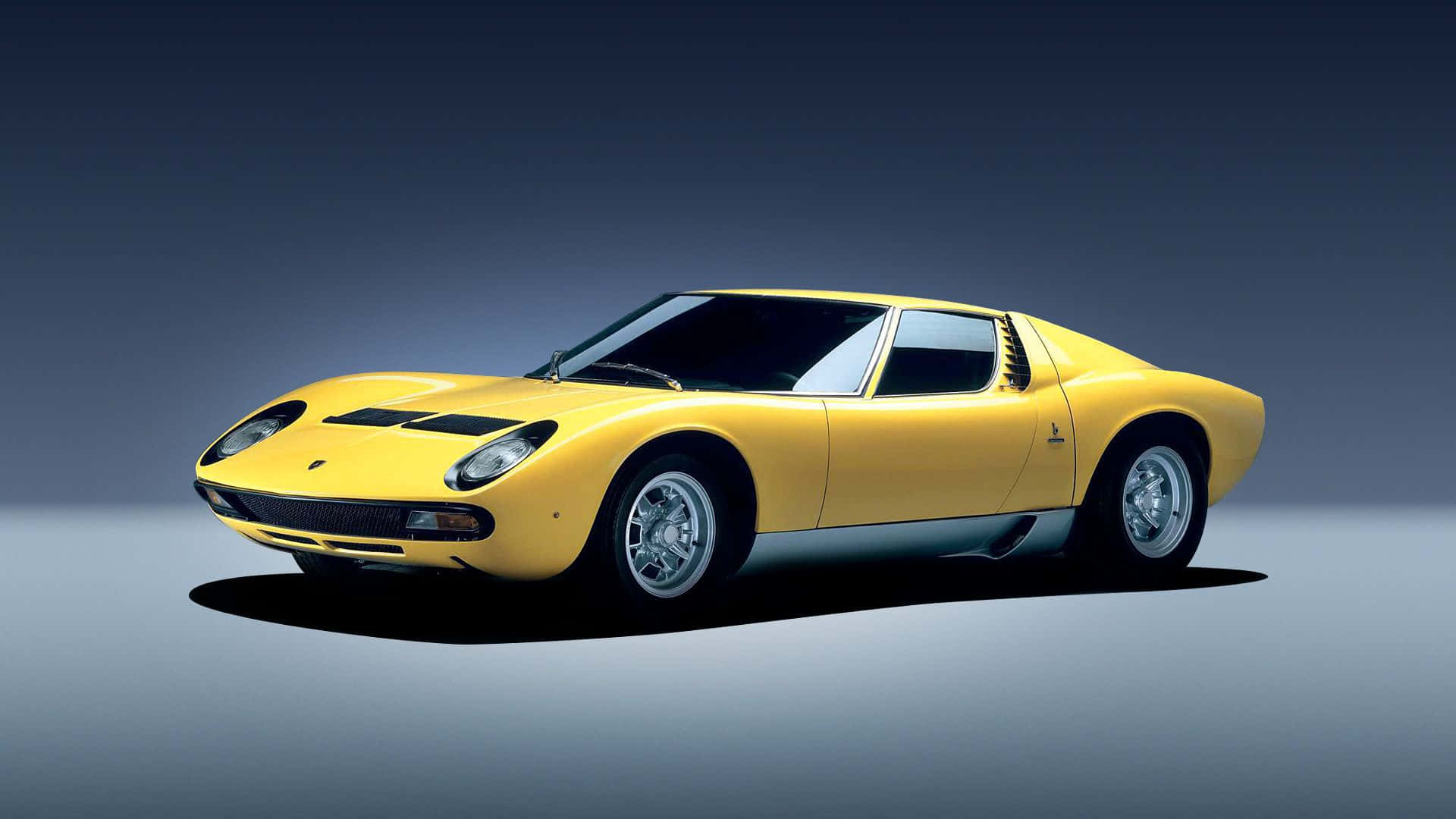 Lamborghini Miura, vibrant yellow, black racing stripes, Full HD Desktop Wallpaper