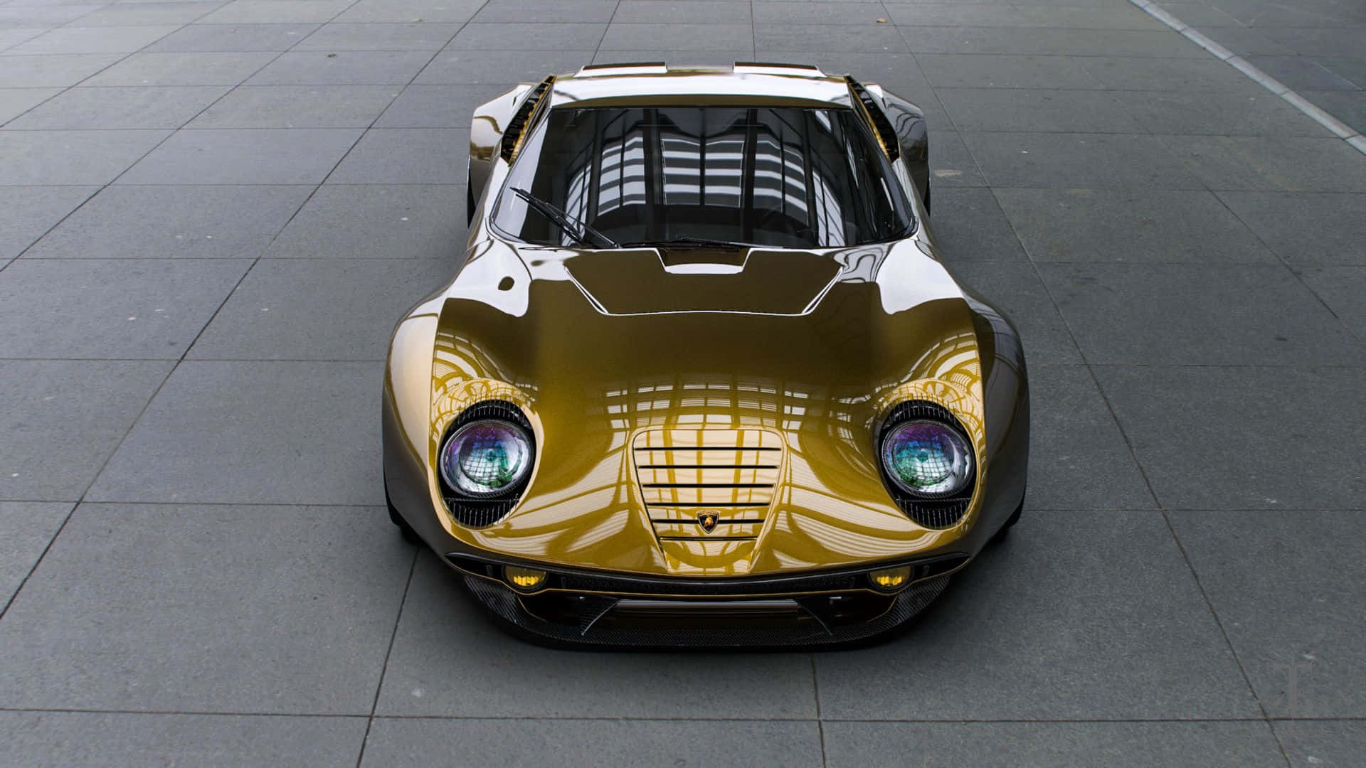 Lamborghini Miura, gold, glowing headlights, Full HD Desktop Wallpaper