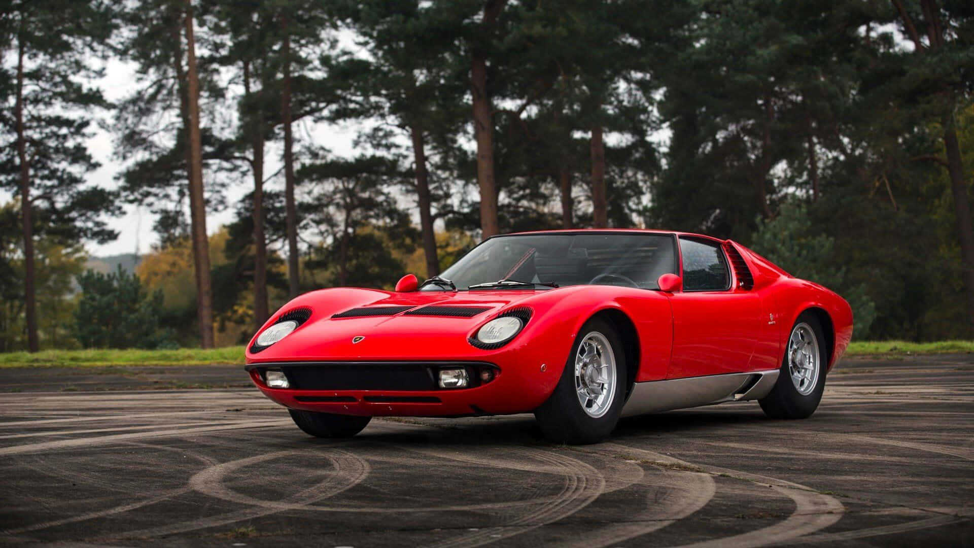 Lamborghini Miura, vibrant red, paved road, Full HD Desktop Wallpaper