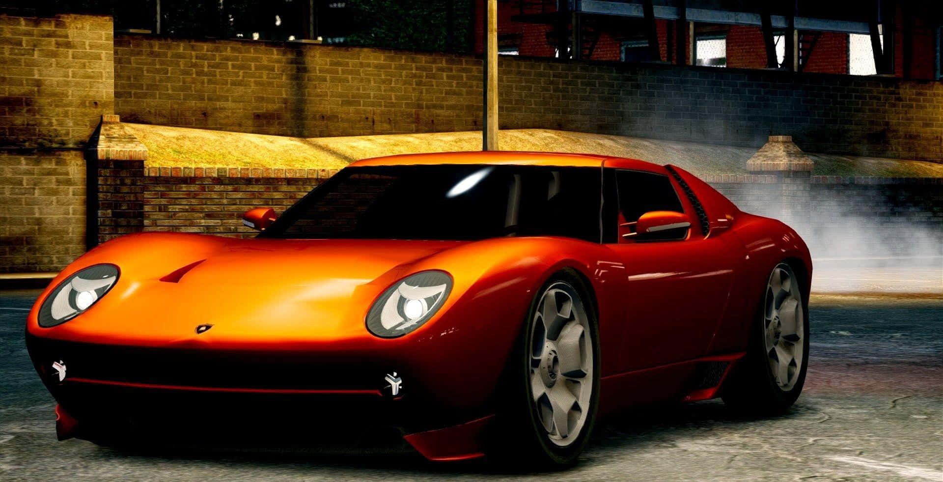 Lamborghini Miura, vibrant orange, glowing headlights, Full HD Desktop Wallpaper