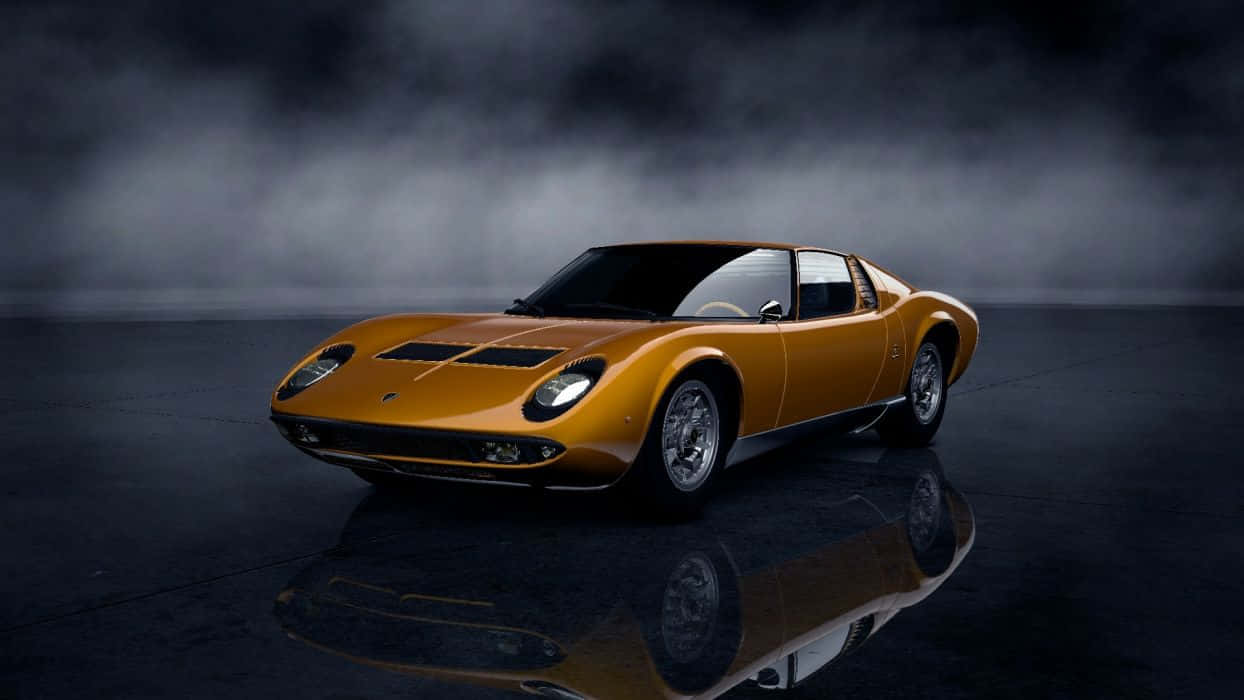 Lamborghini Miura, golden, dramatic studio lighting, SD Desktop Wallpaper