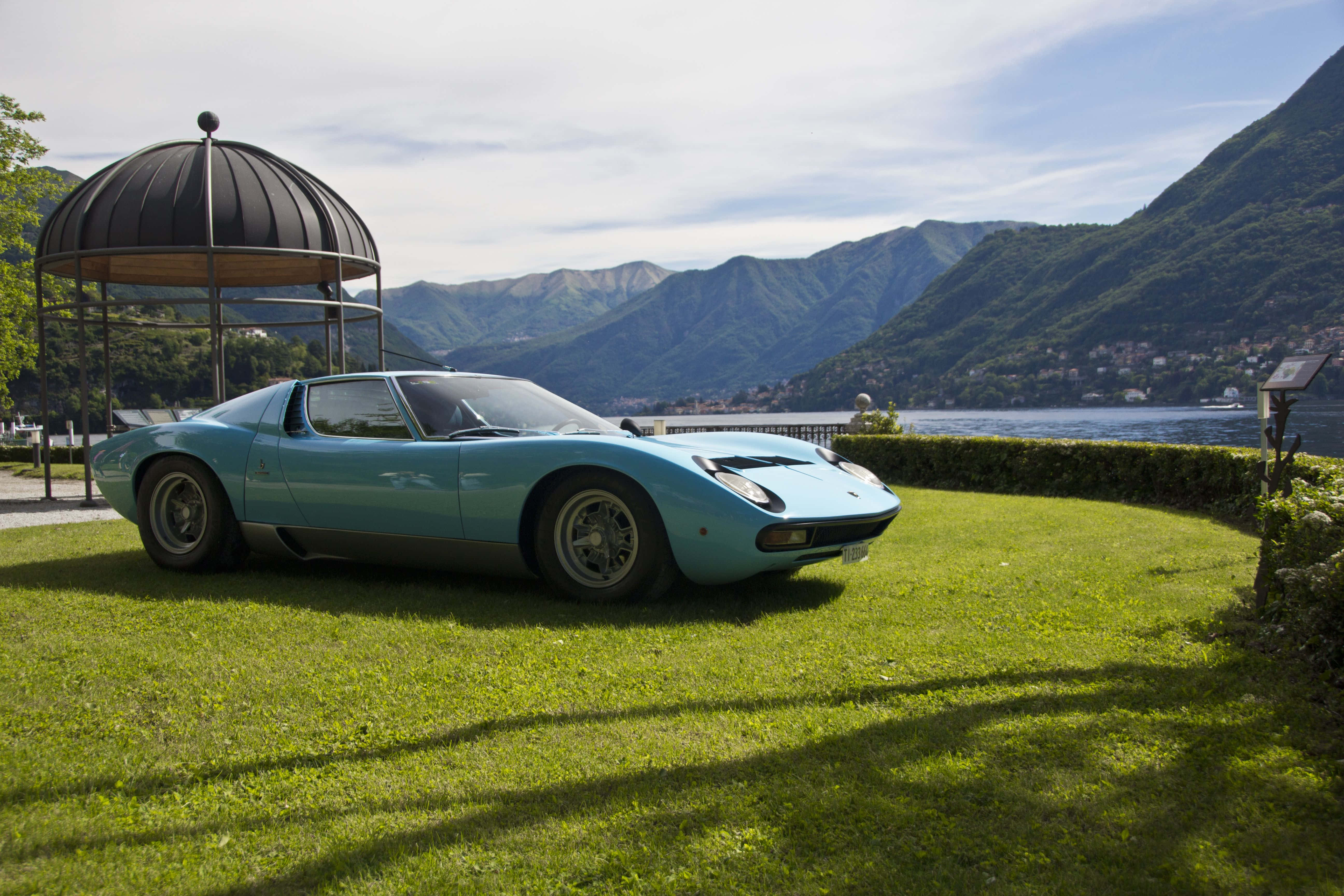 Lamborghini Miura, light blue, parked on grass, 5K Desktop Wallpaper