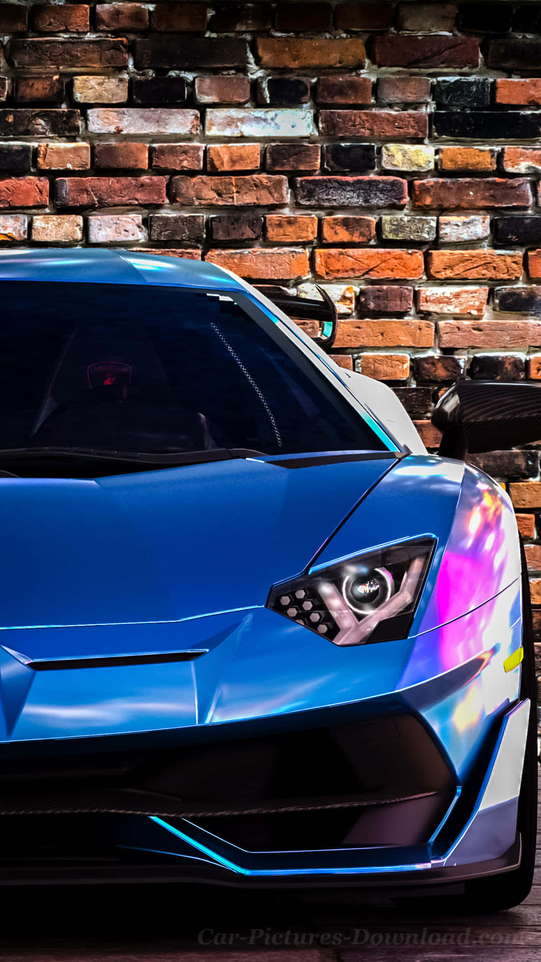 Lamborghini, blue Lamborghini, glowing headlights, Full HD Phone Wallpaper