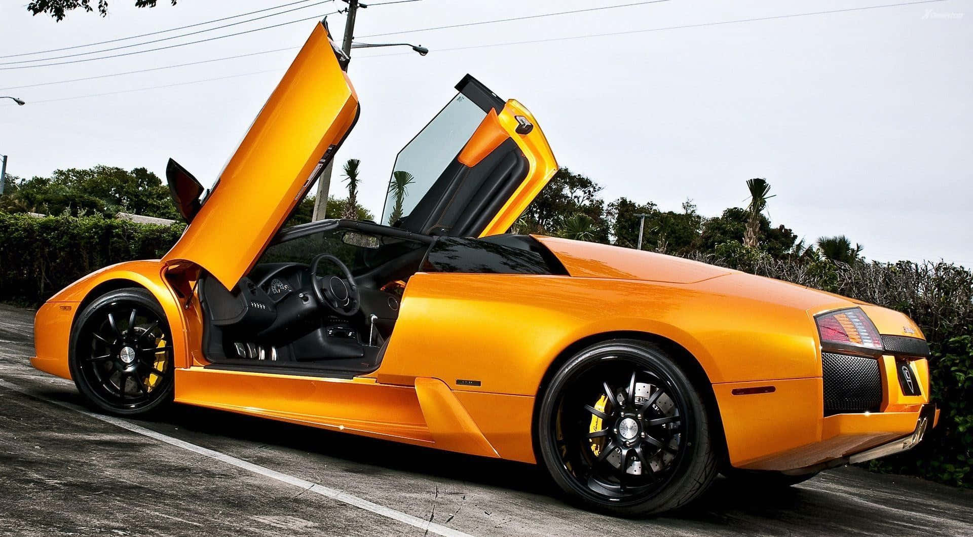 Lamborghini Murciélago, scissor doors, vibrant orange, Full HD Desktop Wallpaper