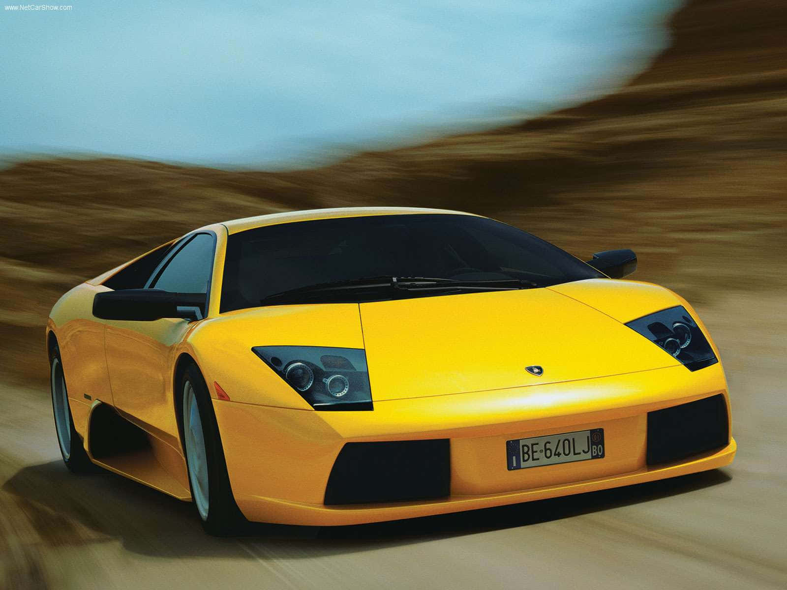 Lamborghini Murciélago, vibrant yellow, desert landscape, HD Desktop Wallpaper