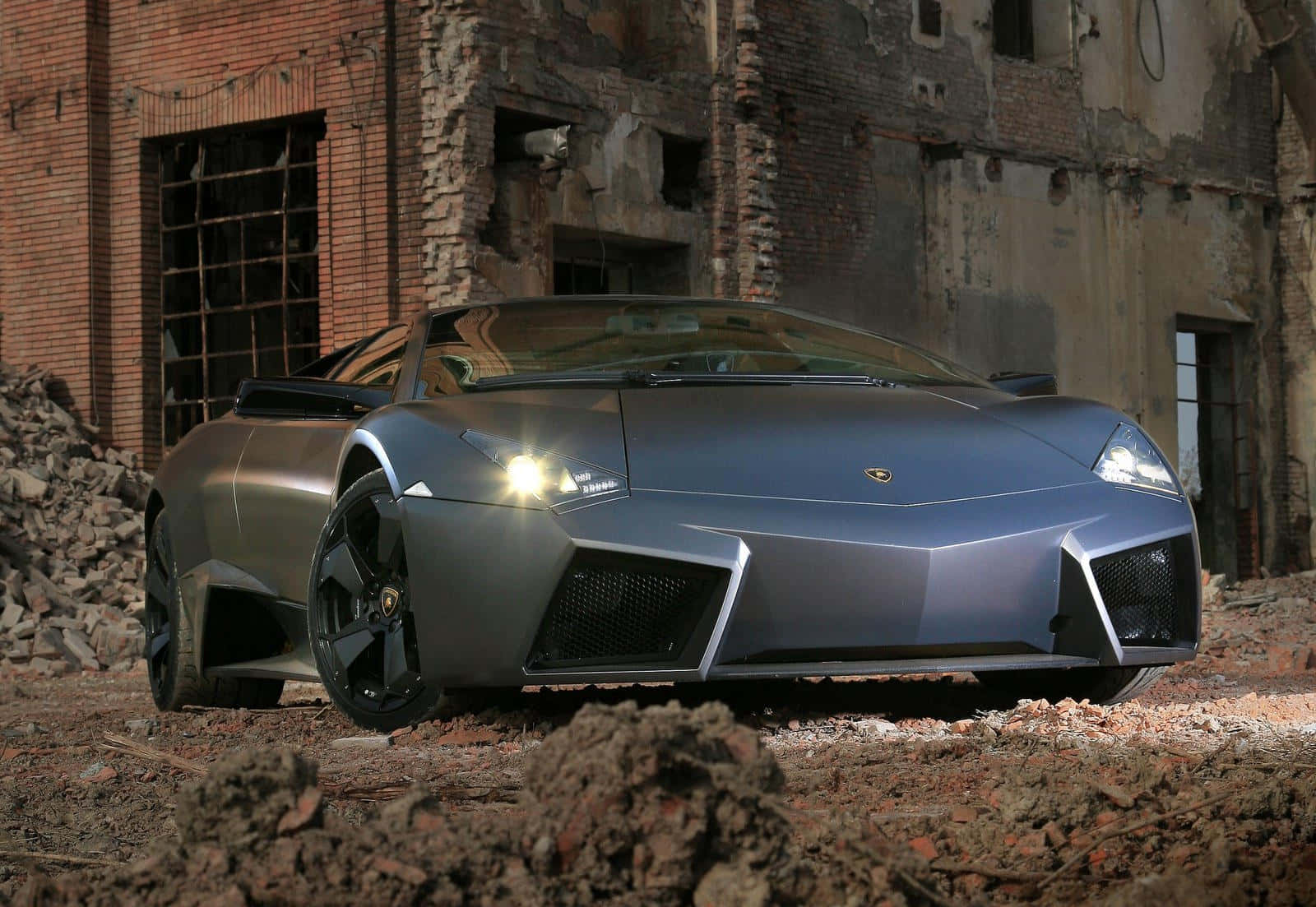 Lamborghini Reventón, silver, glowing headlights, HD Desktop Wallpaper