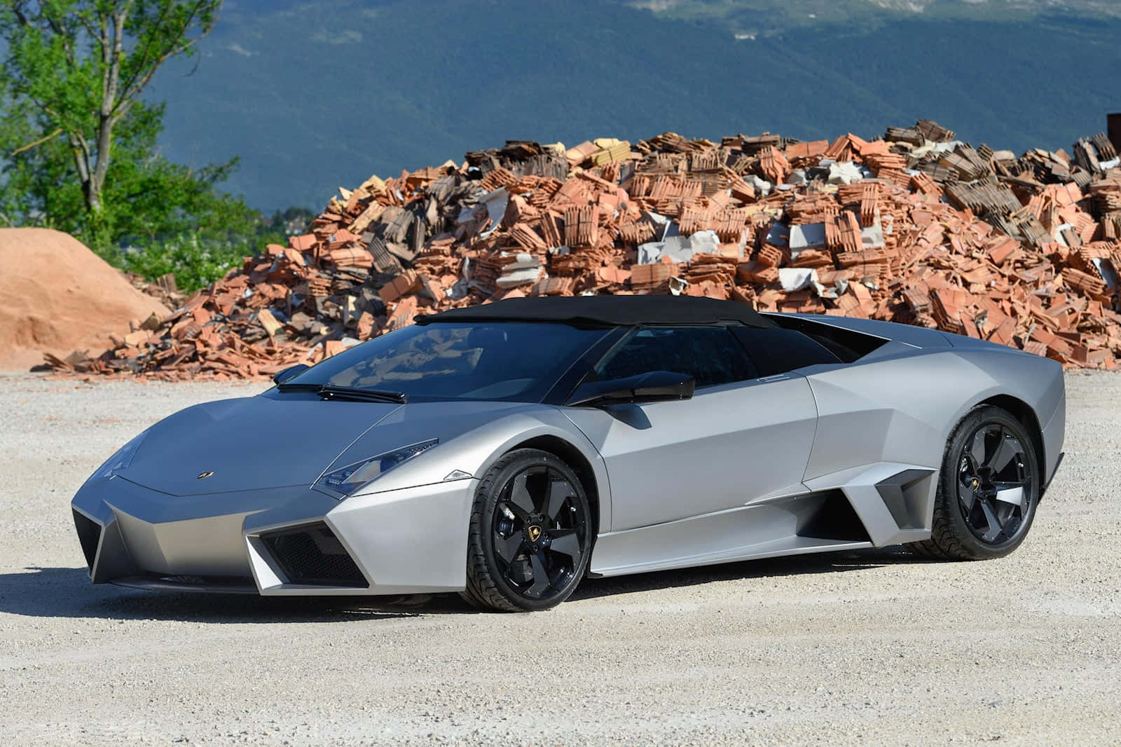 Lamborghini Reventón, silver, gravel, HD Desktop Wallpaper