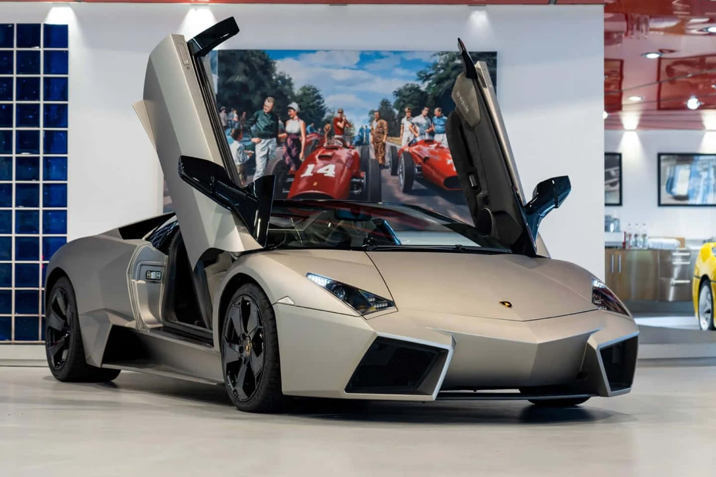 Lamborghini Reventón, silver, scissor doors, HD Desktop Wallpaper