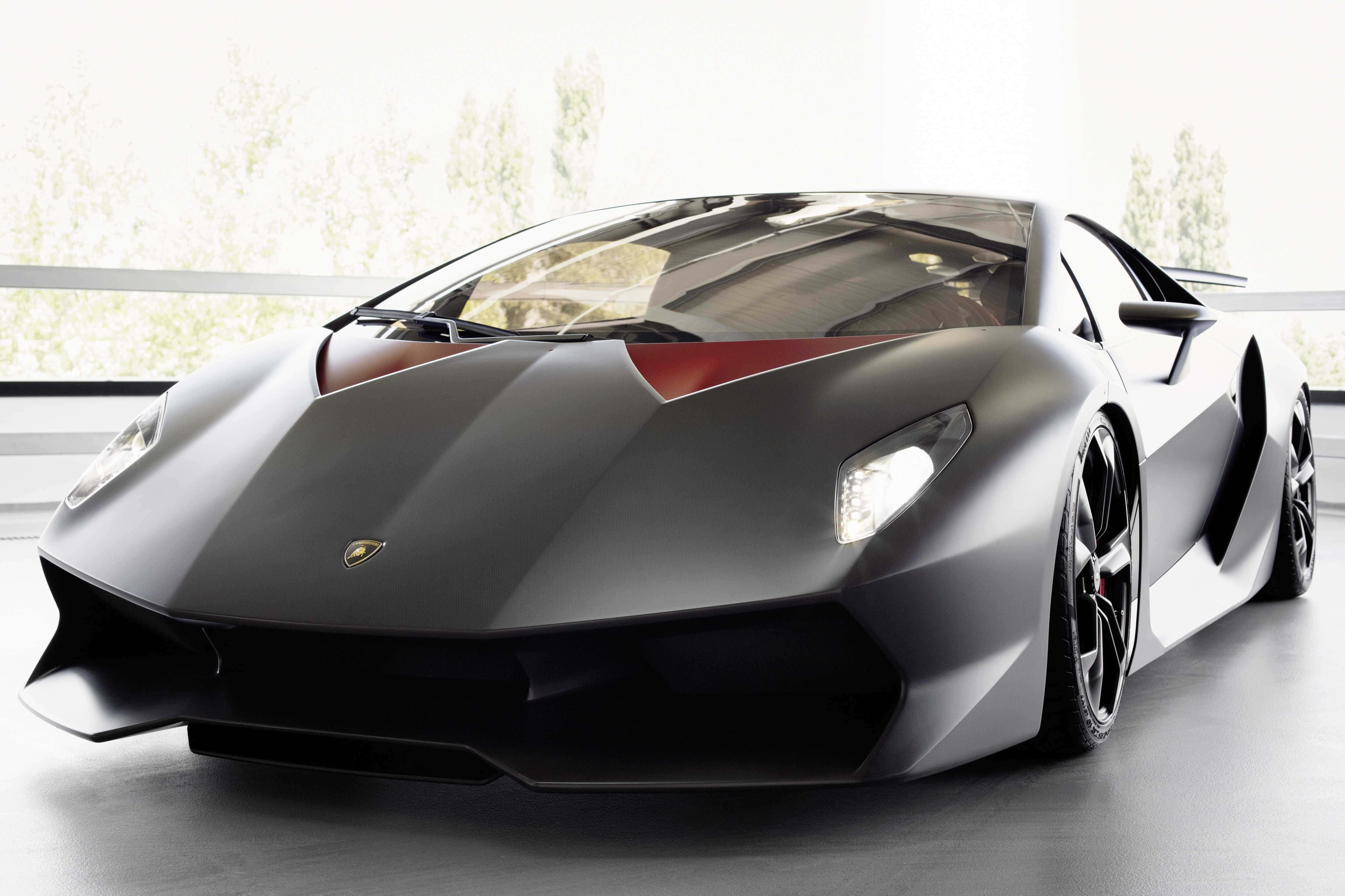 Lamborghini Sesto Elemento, matte black, red accents, 4K Desktop Wallpaper