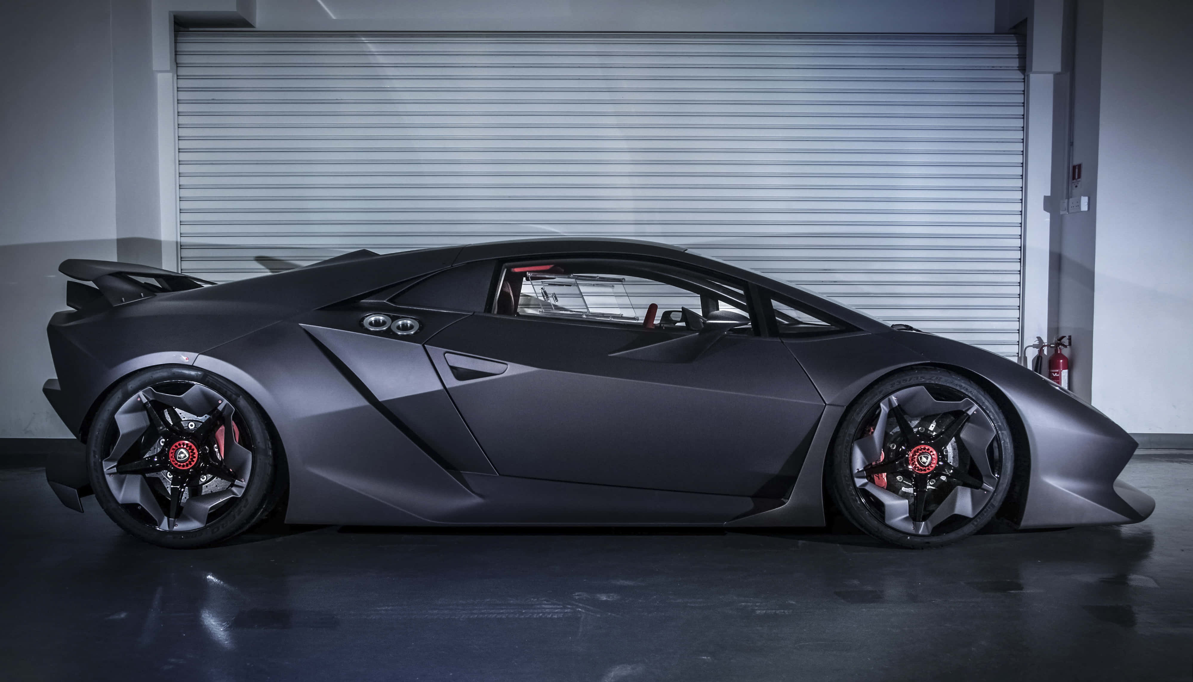Lamborghini Sesto Elemento, matte black, red brake calipers, 4K Desktop Wallpaper