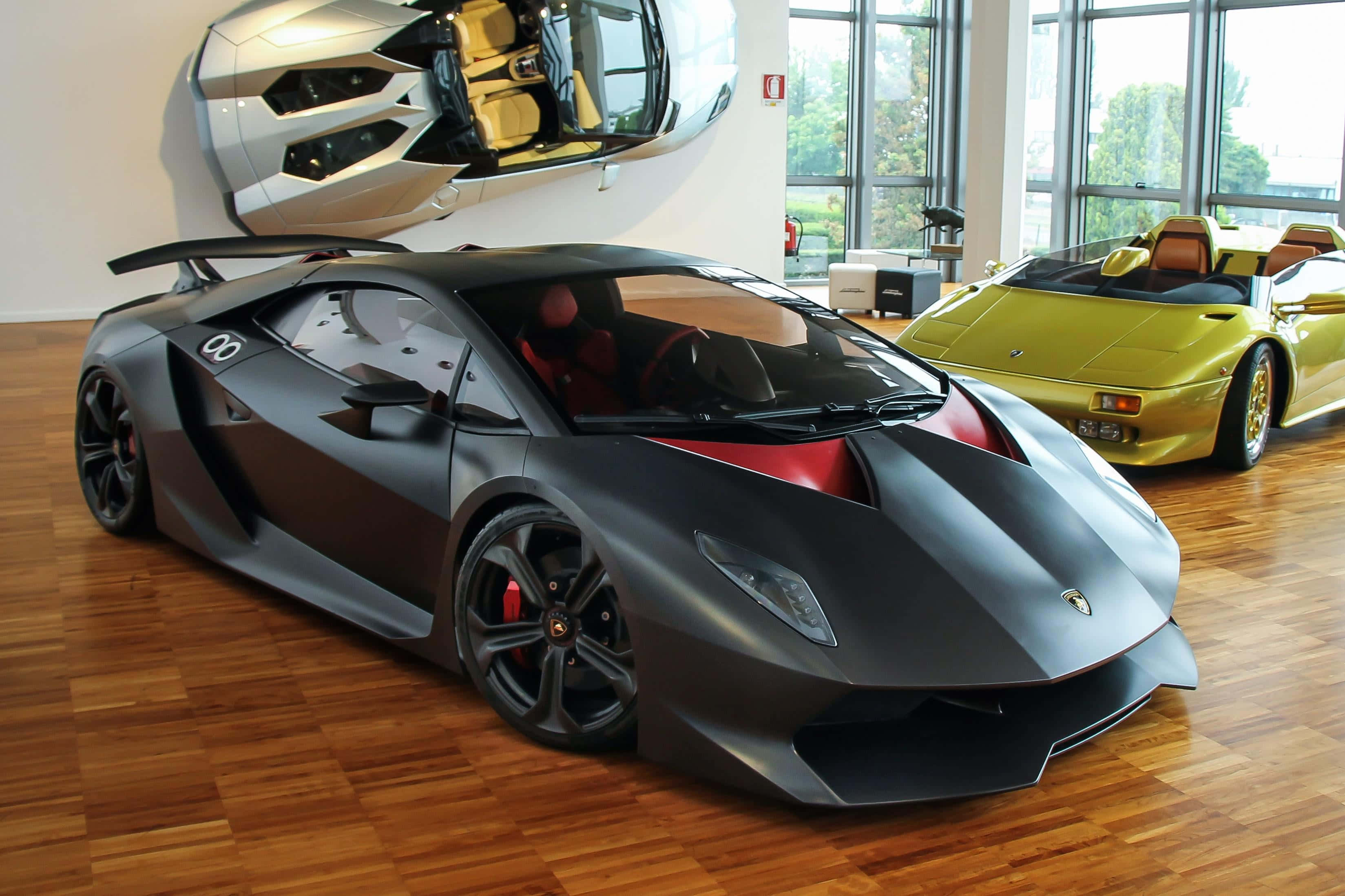 Lamborghini Sesto Elemento, matte black, red accents, 2K Desktop Wallpaper