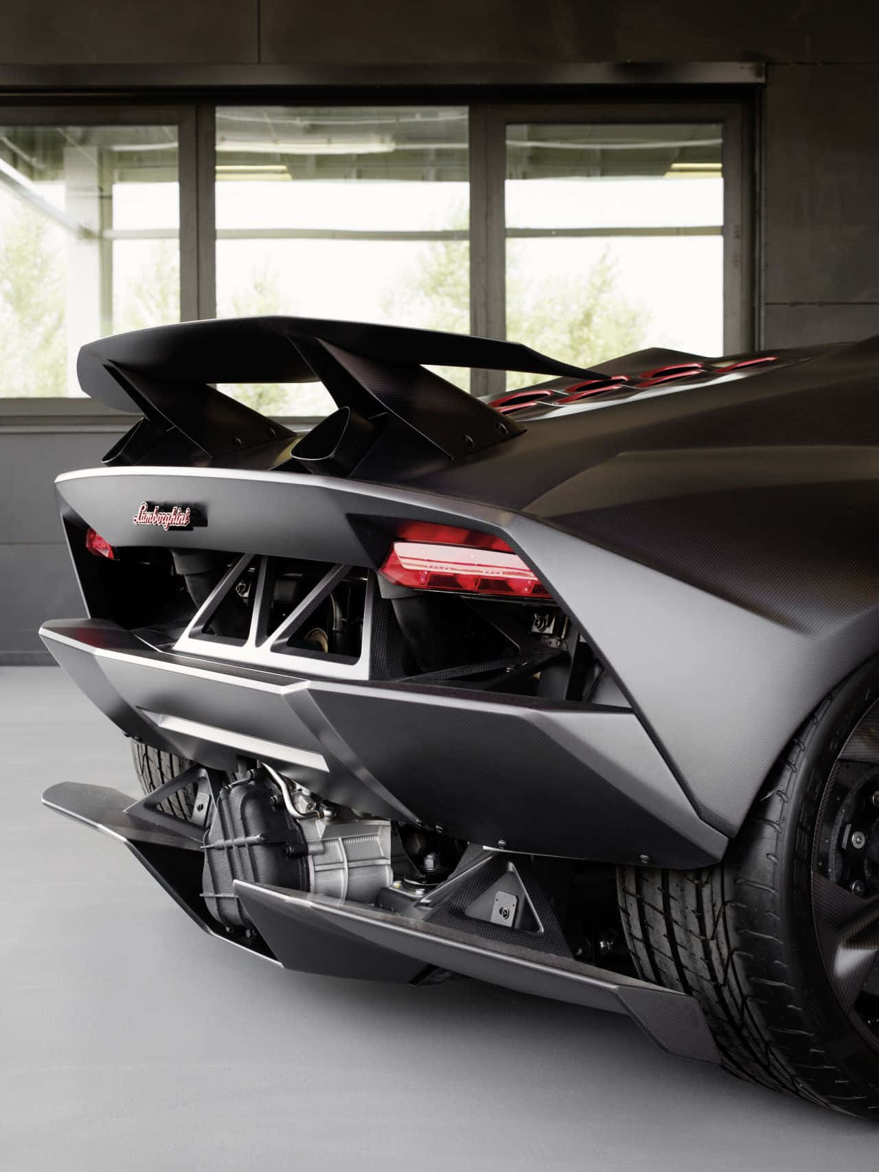 Lamborghini Sesto Elemento, matte black, exposed engine, HD Phone Wallpaper
