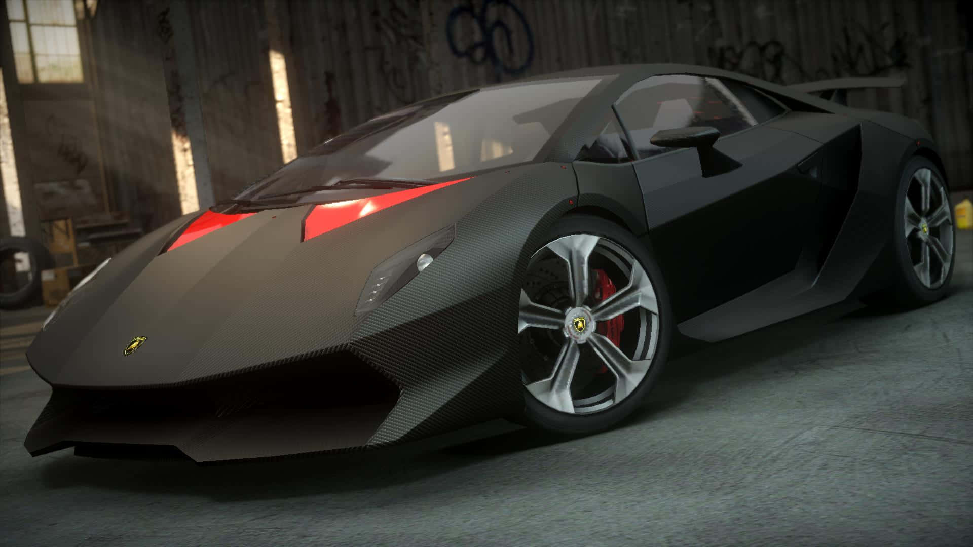 Lamborghini Sesto Elemento, matte black, red accents, Full HD Desktop Wallpaper