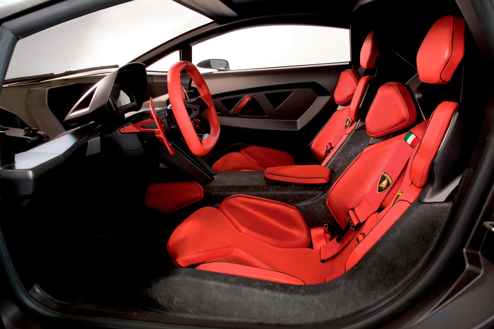 Lamborghini Sesto Elemento, vibrant red leather seats, carbon fiber accents, HD Desktop Wallpaper