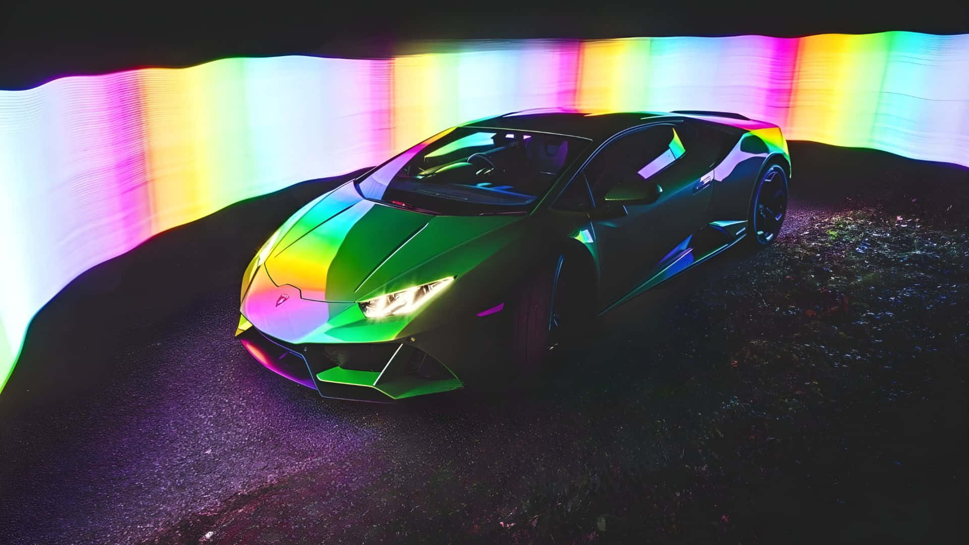 Lamborghini, sports car, rainbow reflections, Full HD Desktop Wallpaper