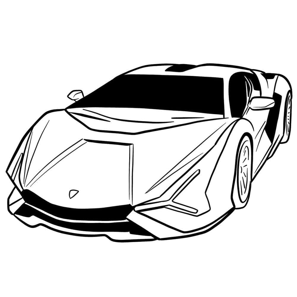 Lamborghini Silhouette, black and white line drawing, futuristic sports car, SD Desktop Wallpaper