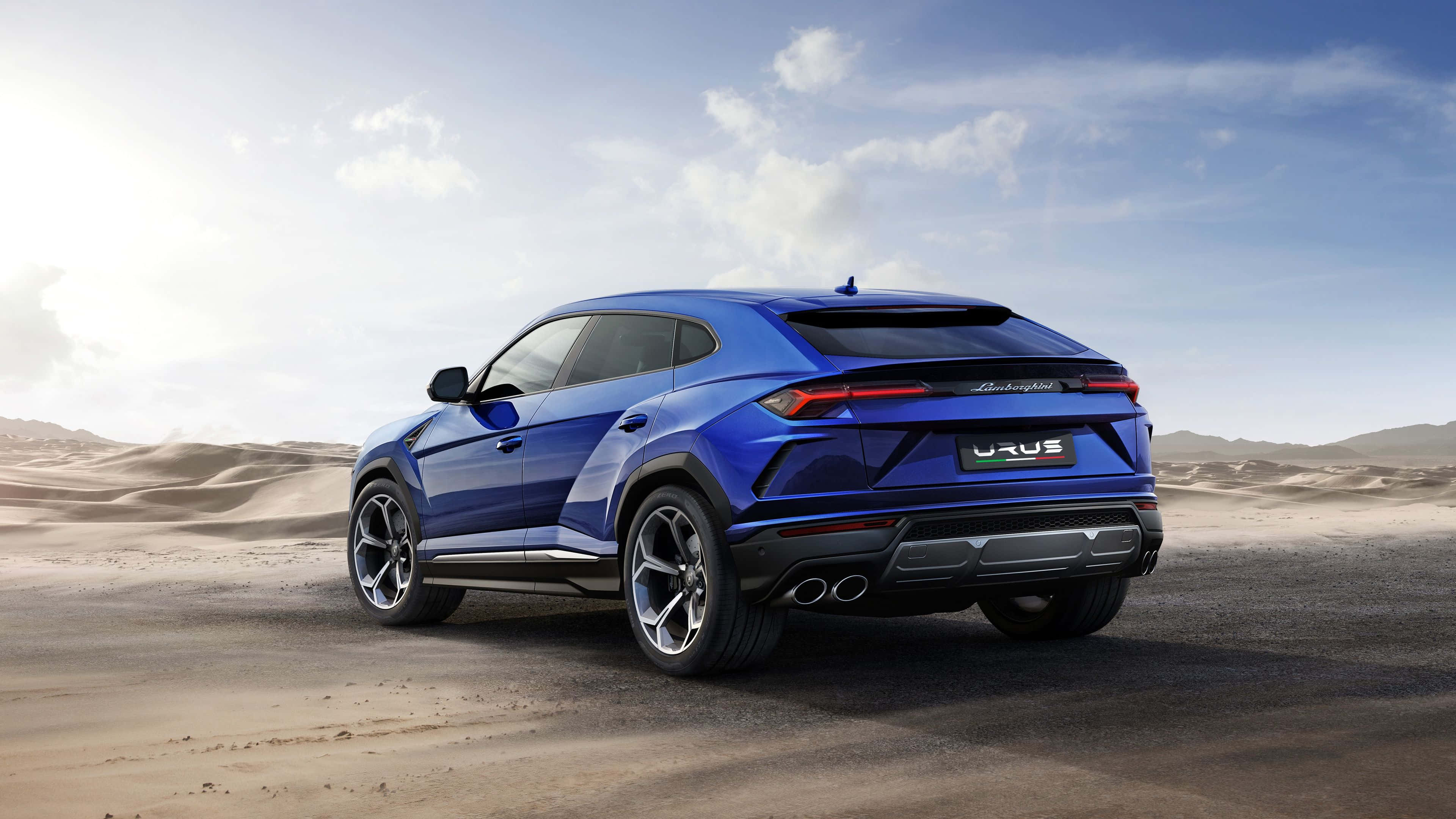 Lamborghini Urus, blue, desert road, 4K Desktop Wallpaper