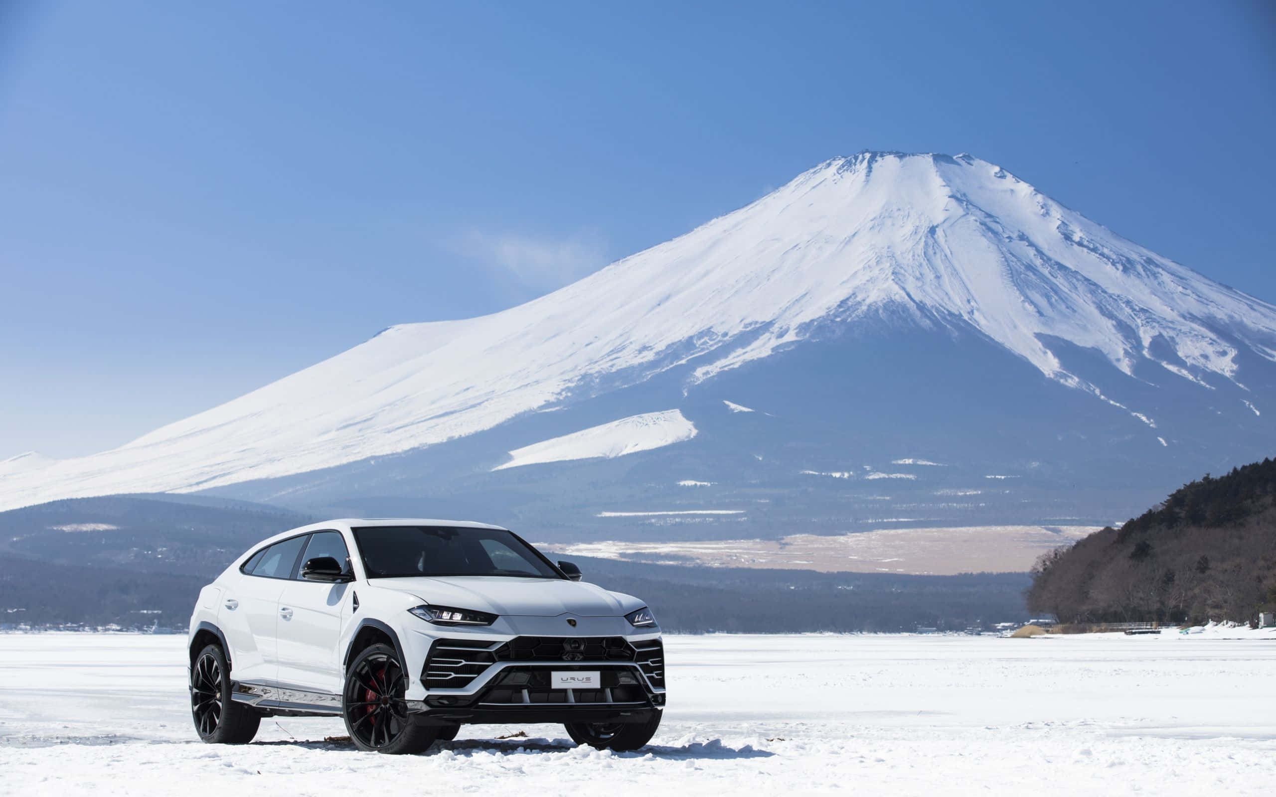 Lamborghini Urus, white, frozen lake, 2K Desktop Wallpaper