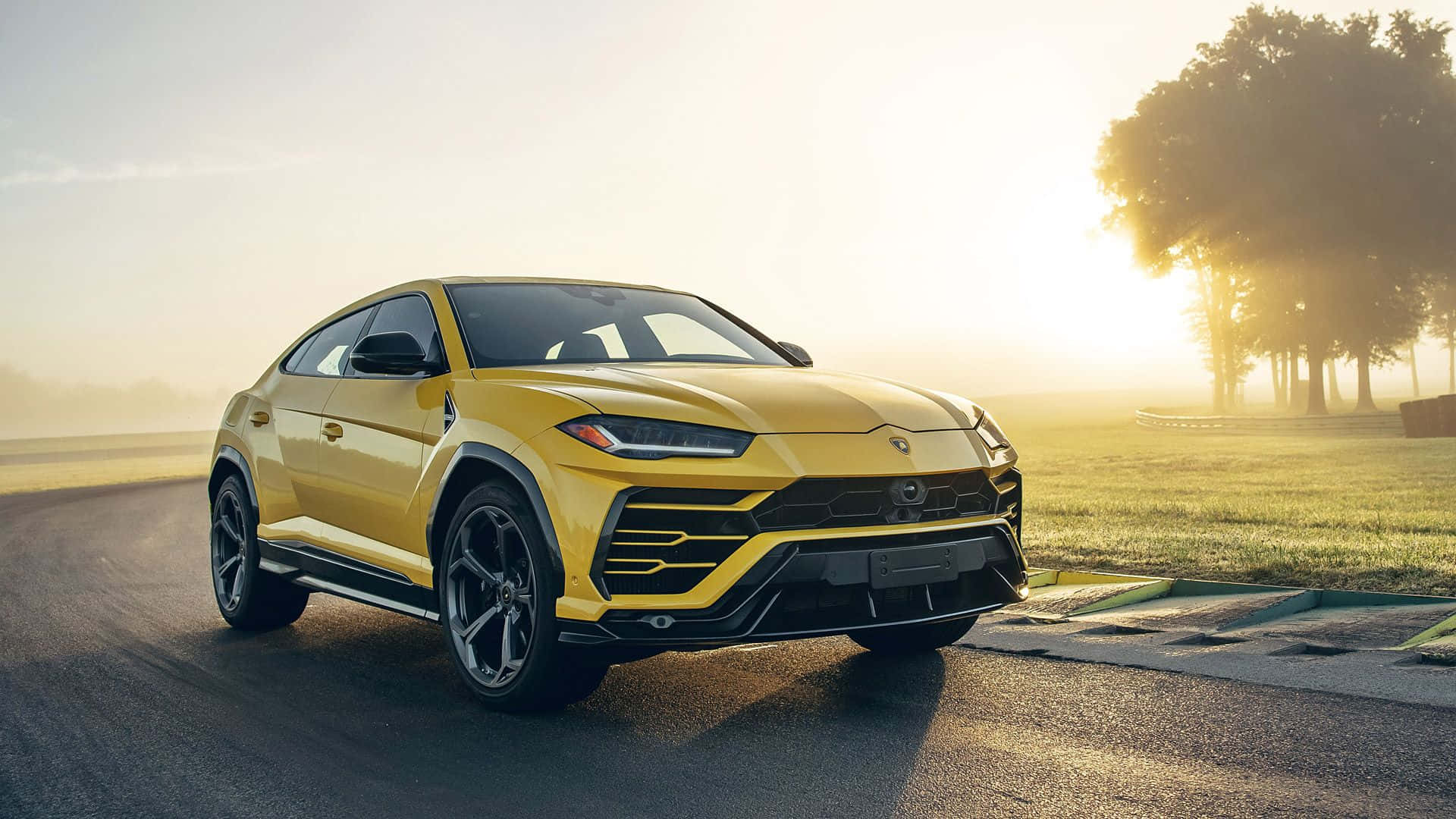 Lamborghini Urus, racetrack, sunrise, Full HD Desktop Wallpaper