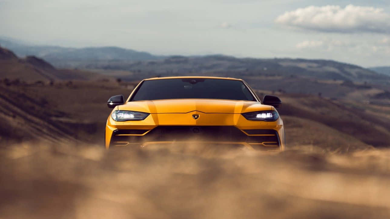 Lamborghini Urus, vibrant yellow, dusty field, HD Desktop Wallpaper