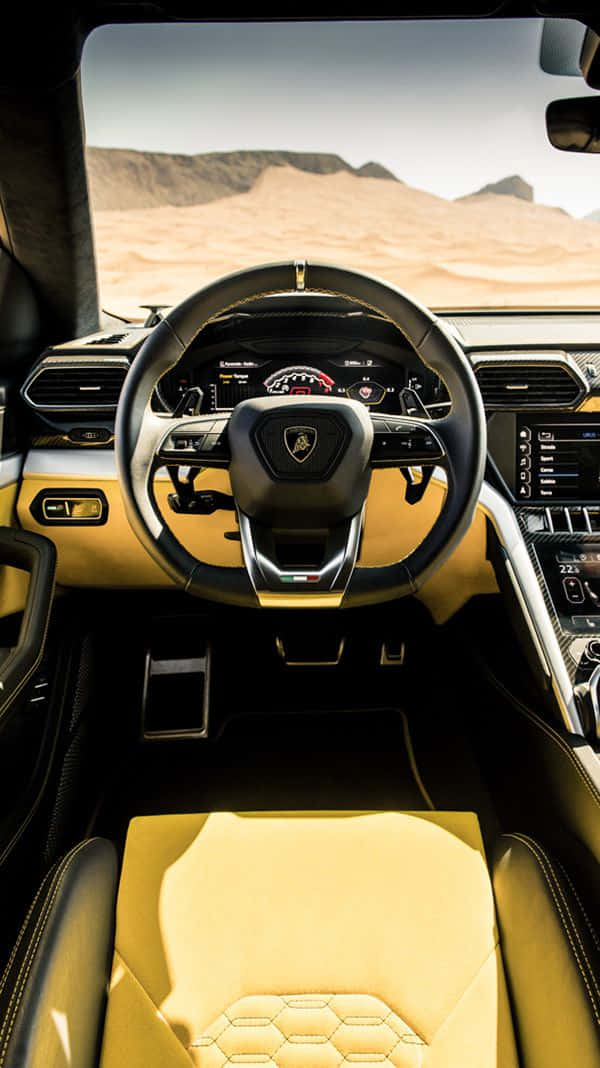 Lamborghini Urus, yellow leather seats, dashboard, SD Phone Wallpaper