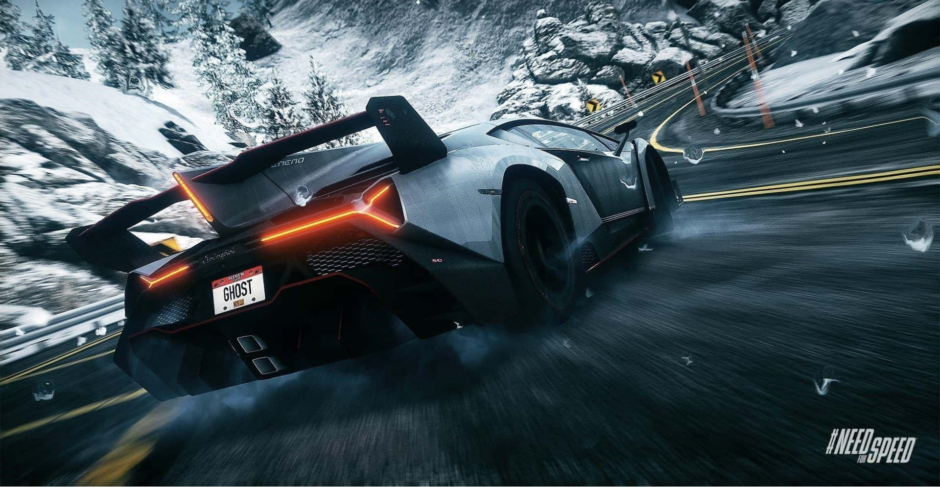 Lamborghini Veneno, silver, snowy mountain curve, Full HD Desktop Wallpaper