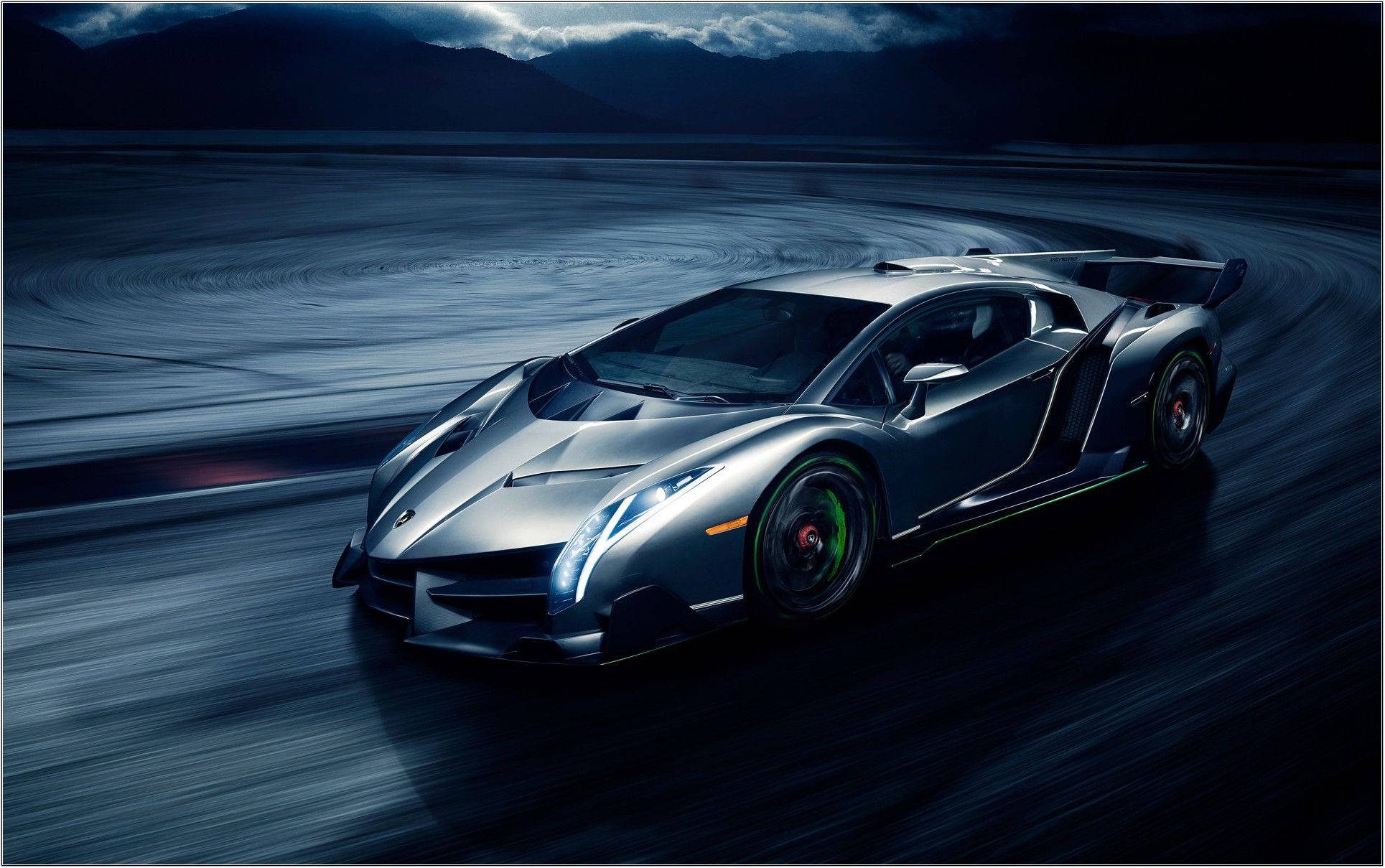 Lamborghini Veneno, silver, dark wet road, Full HD Desktop Wallpaper